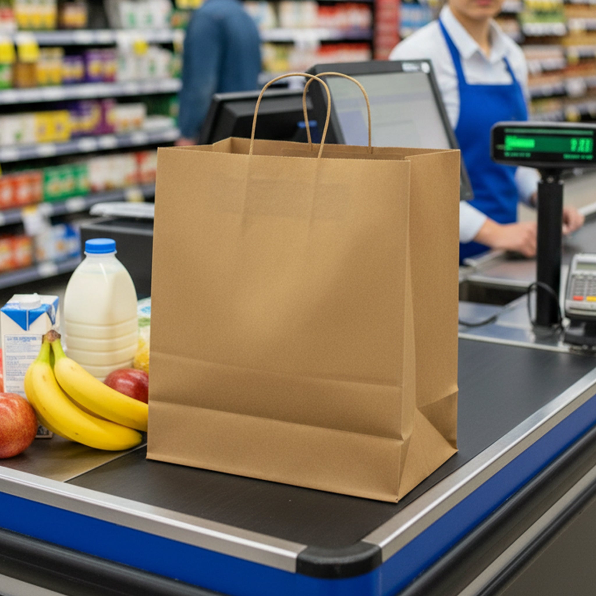 [200ct] 14" x 15.8"  x10" Kraft Paper Shopping Bags with Handles | Natural