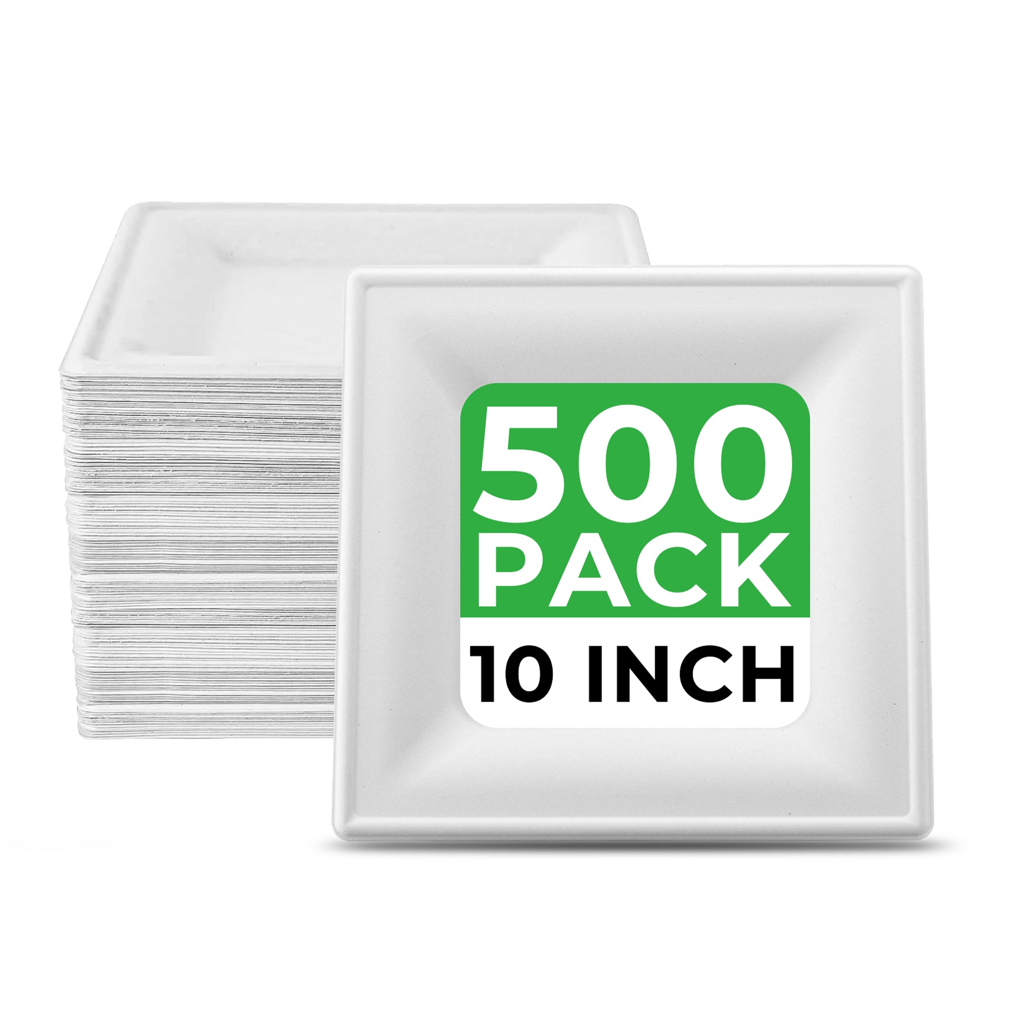 White Bagasse Eco-Friendly 10"×10" Square Plates - 500/Case