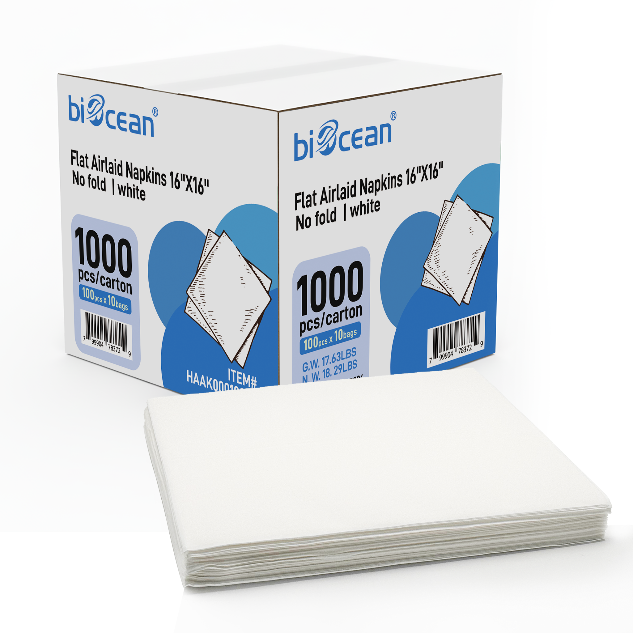 [1,000ct] 16"x16"  Airlaid Napkins | White