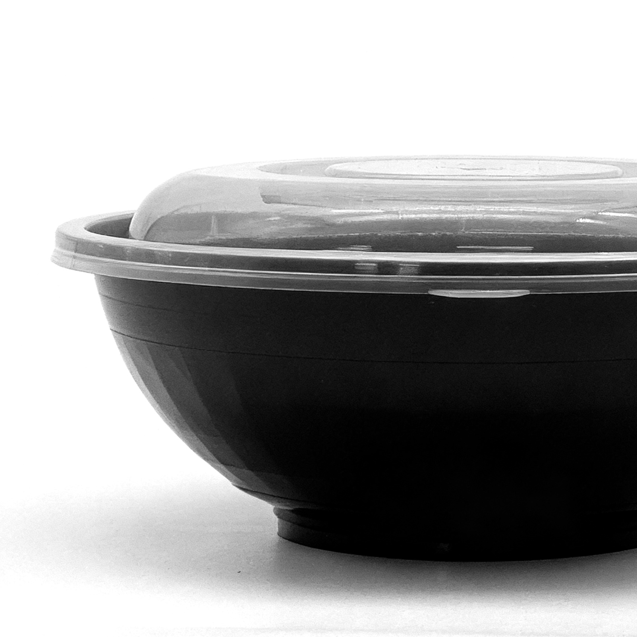 [150ct] 50 oz PP Plastic Microwaveable Bowls & Lids | Round | Black