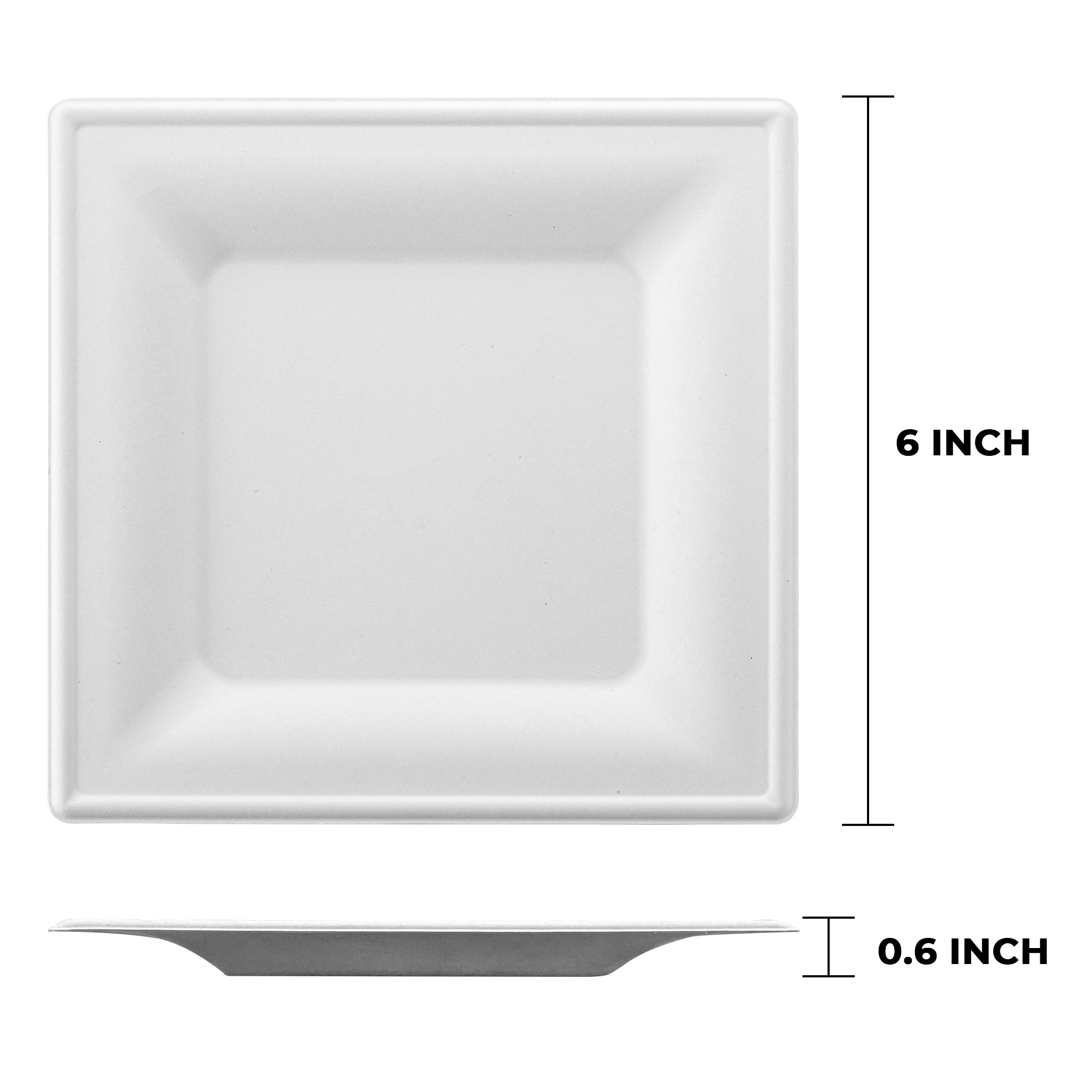 White Bagasse Eco-Friendly 6"×6" Square Plates - 500/Case