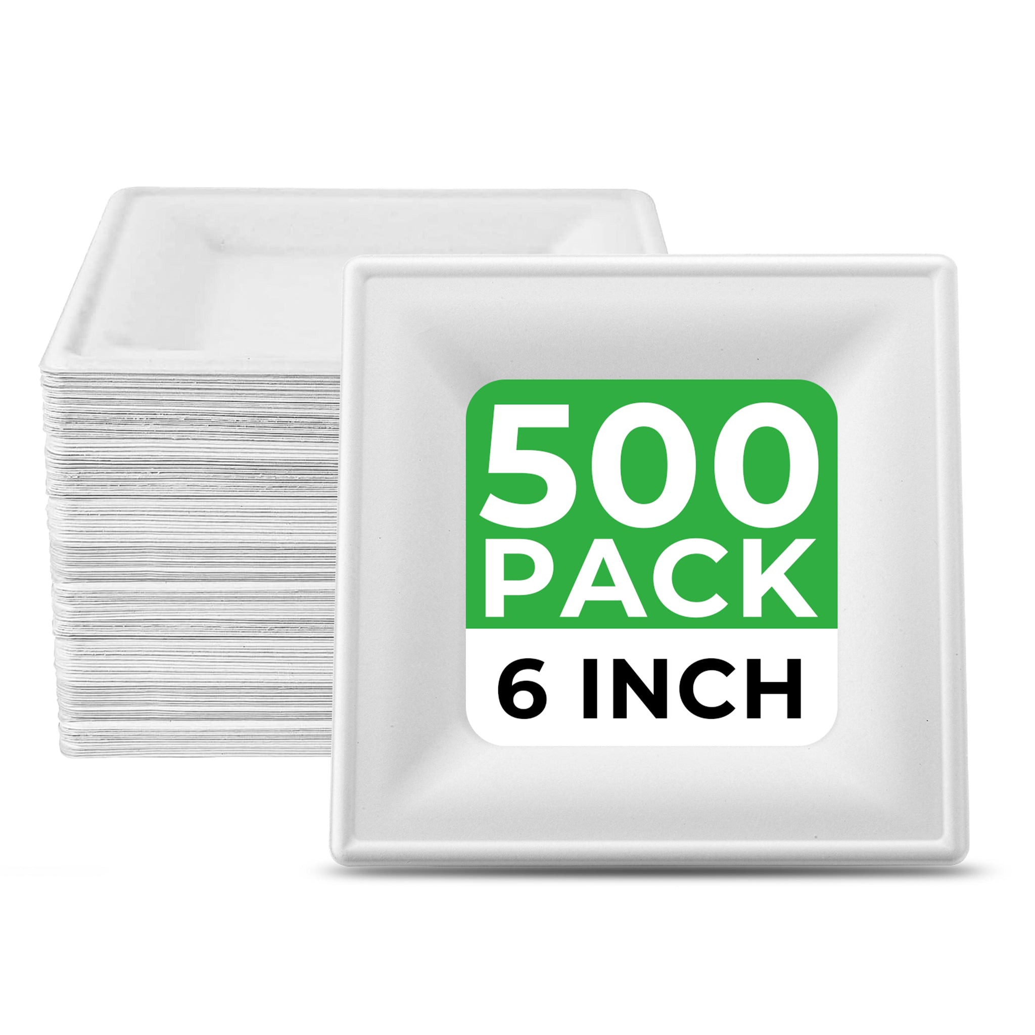 White Bagasse Eco-Friendly 6"×6" Square Plates - 500/Case