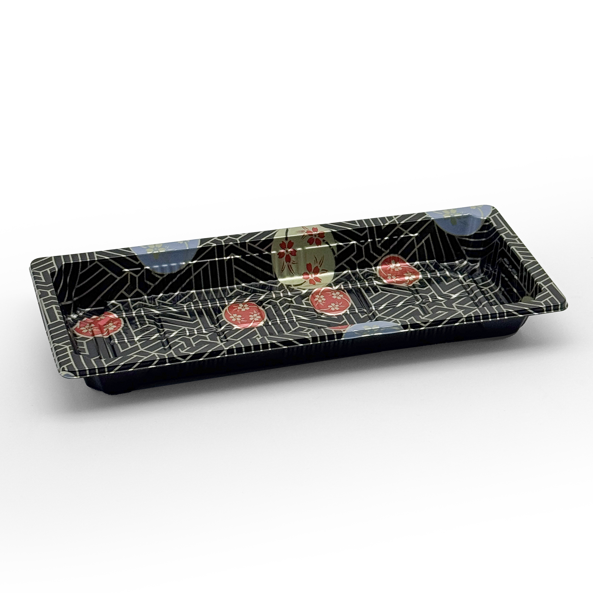 [1,400ct] PS Plastic 8 7/9" x 3 7/9" Sushi Tray Base with Lid | Black