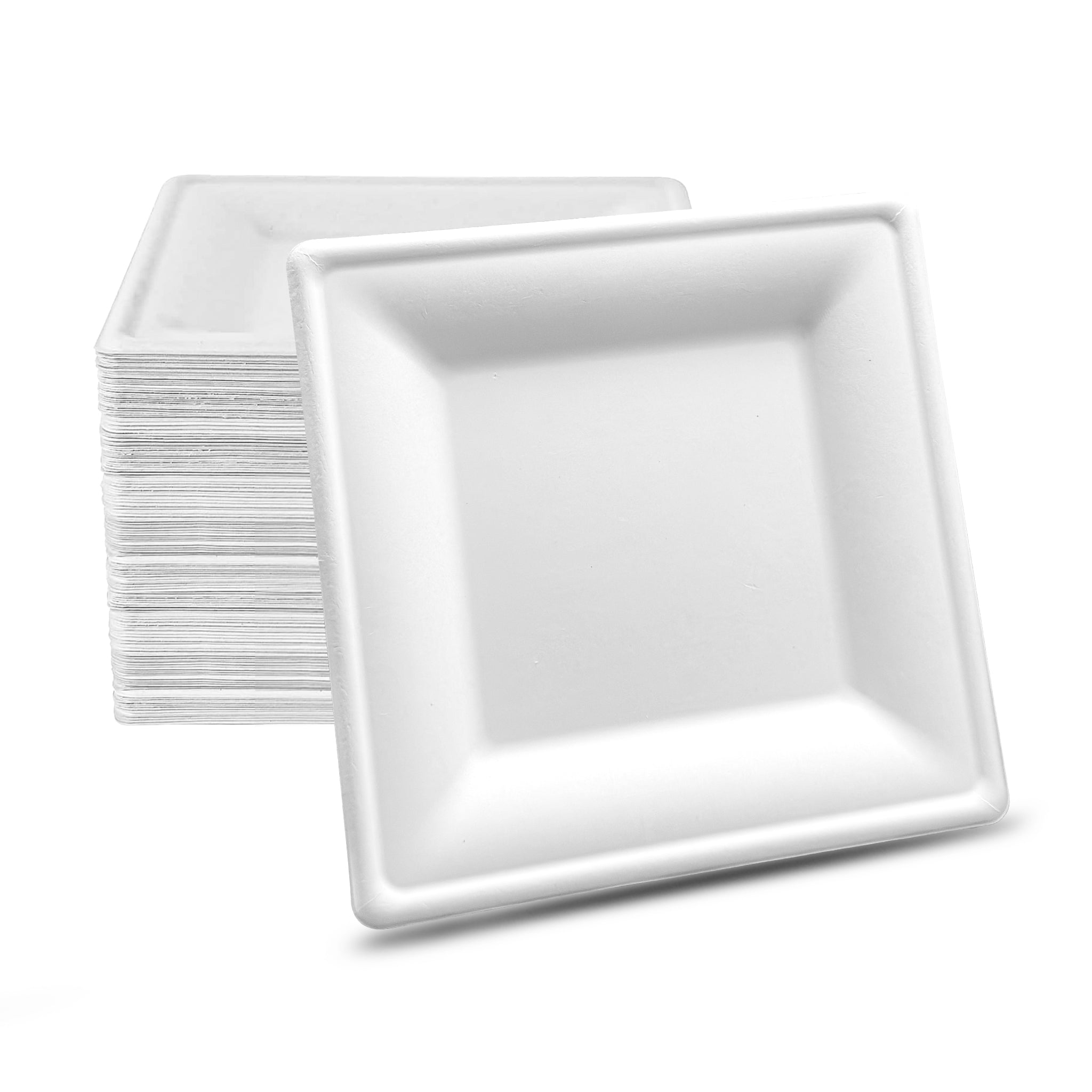White  Bagasse Eco-Friendly  8"×8" Square Plates - 500/Case