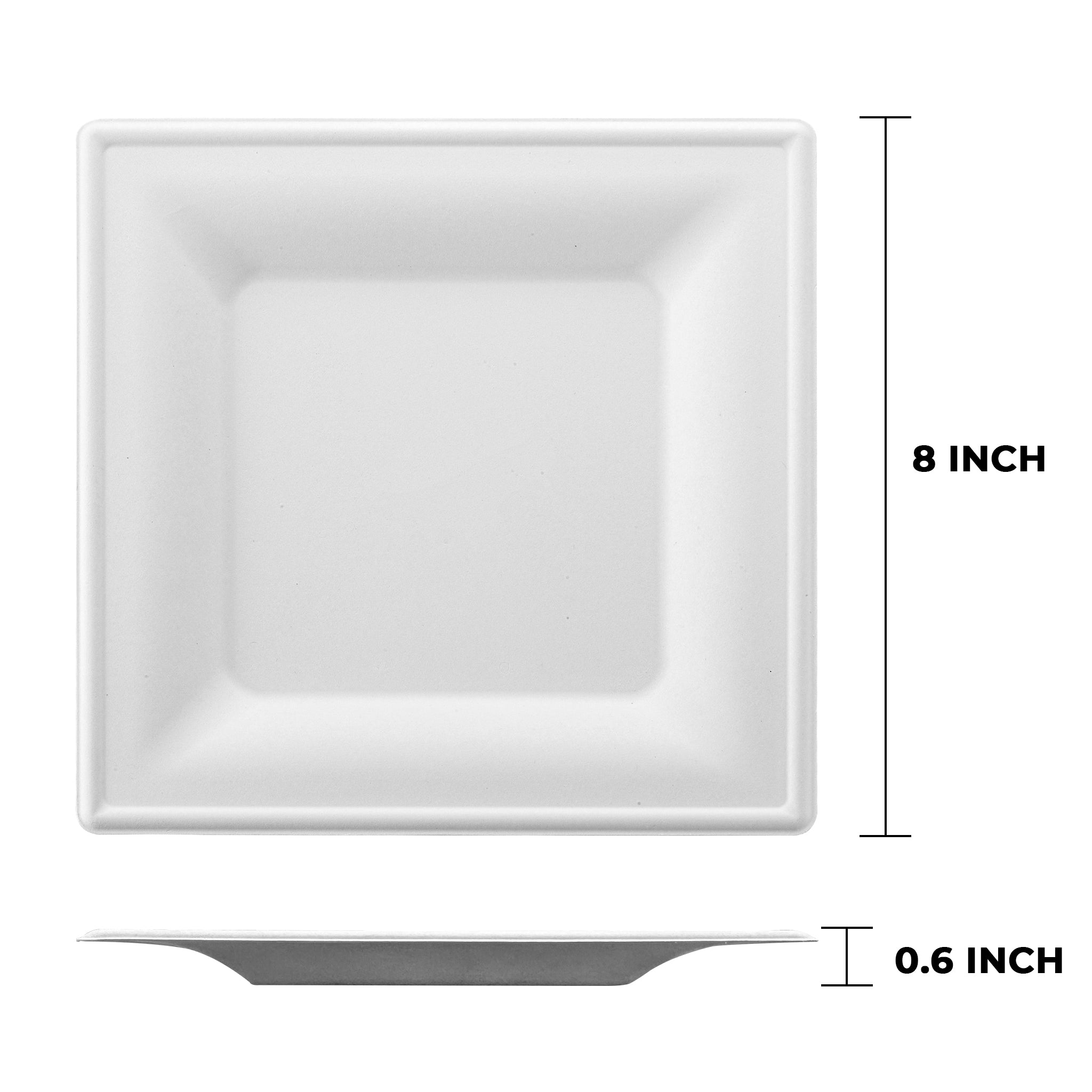 White  Bagasse Eco-Friendly  8"×8" Square Plates - 500/Case