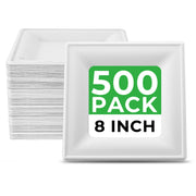 [500ct] 8"x8" Eco-Friendly Bagasse Plates | Square | White
