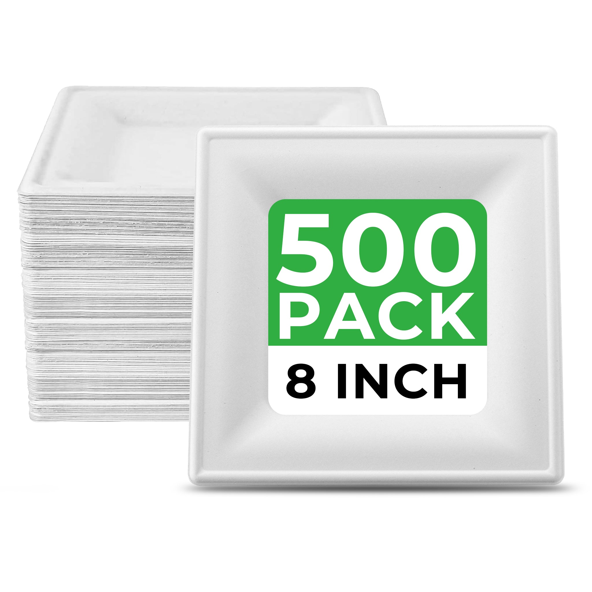 White  Bagasse Eco-Friendly  8"×8" Square Plates - 500/Case
