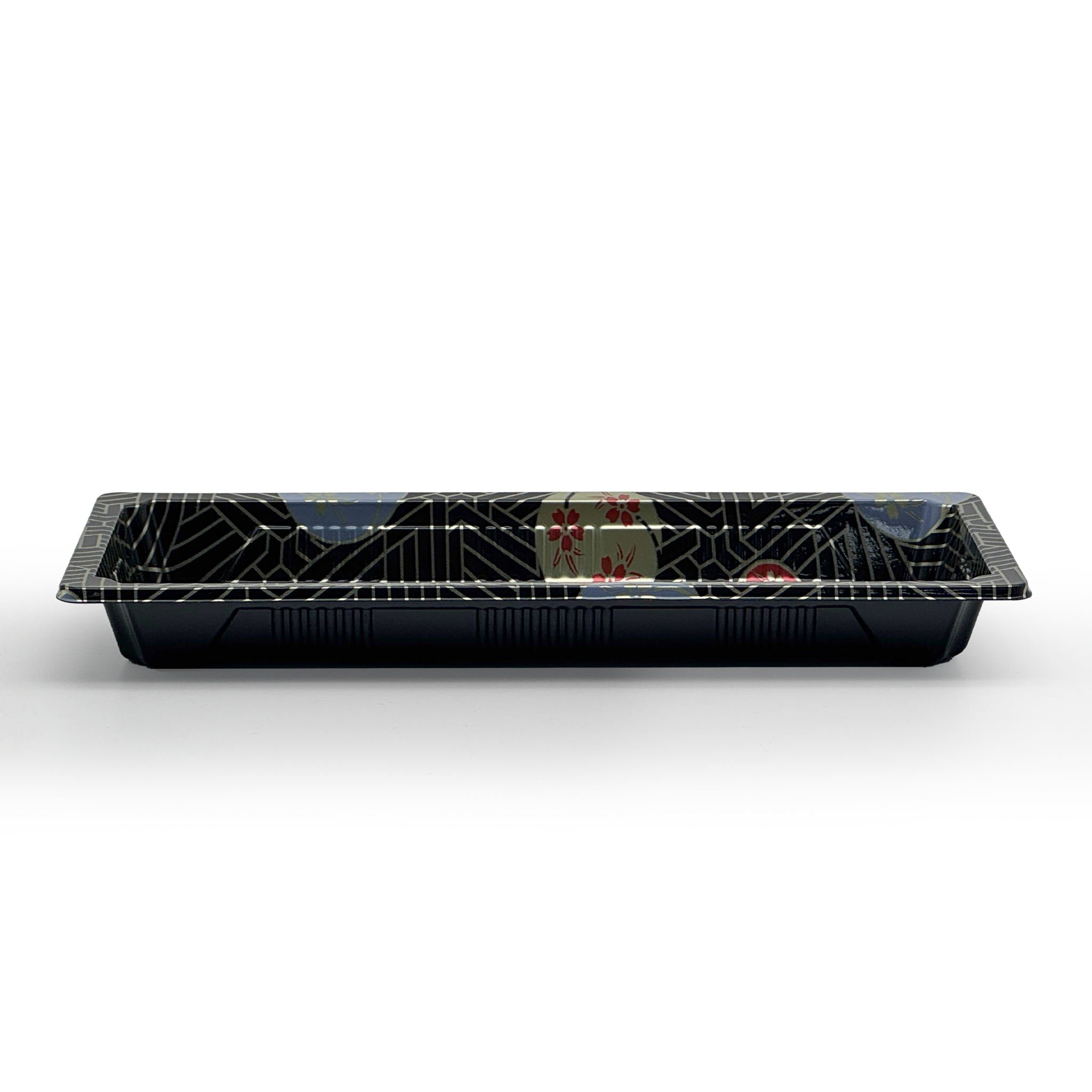 [1,400ct] PS Plastic 8 7/9" x 3 7/9" Sushi Tray Base with Lid | Black