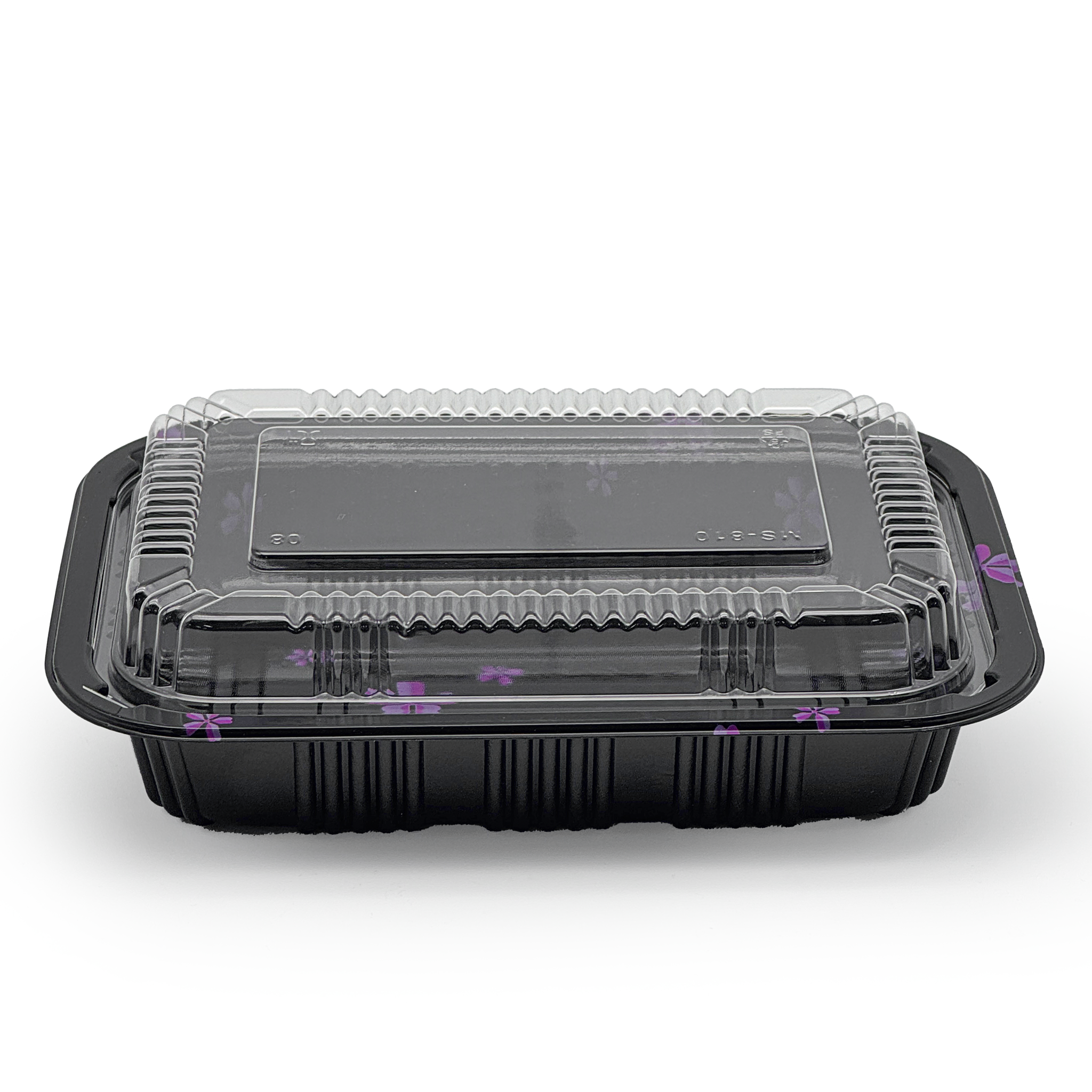 [500ct] 7 7/25" x 5 1/4" PS Plastic Rectangular Food Containers & Lids | Black