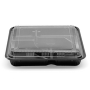 [100ct] PS Plastic  10 3/5" x 10 3/5" Bento Box with lid | 5-compartment | Black