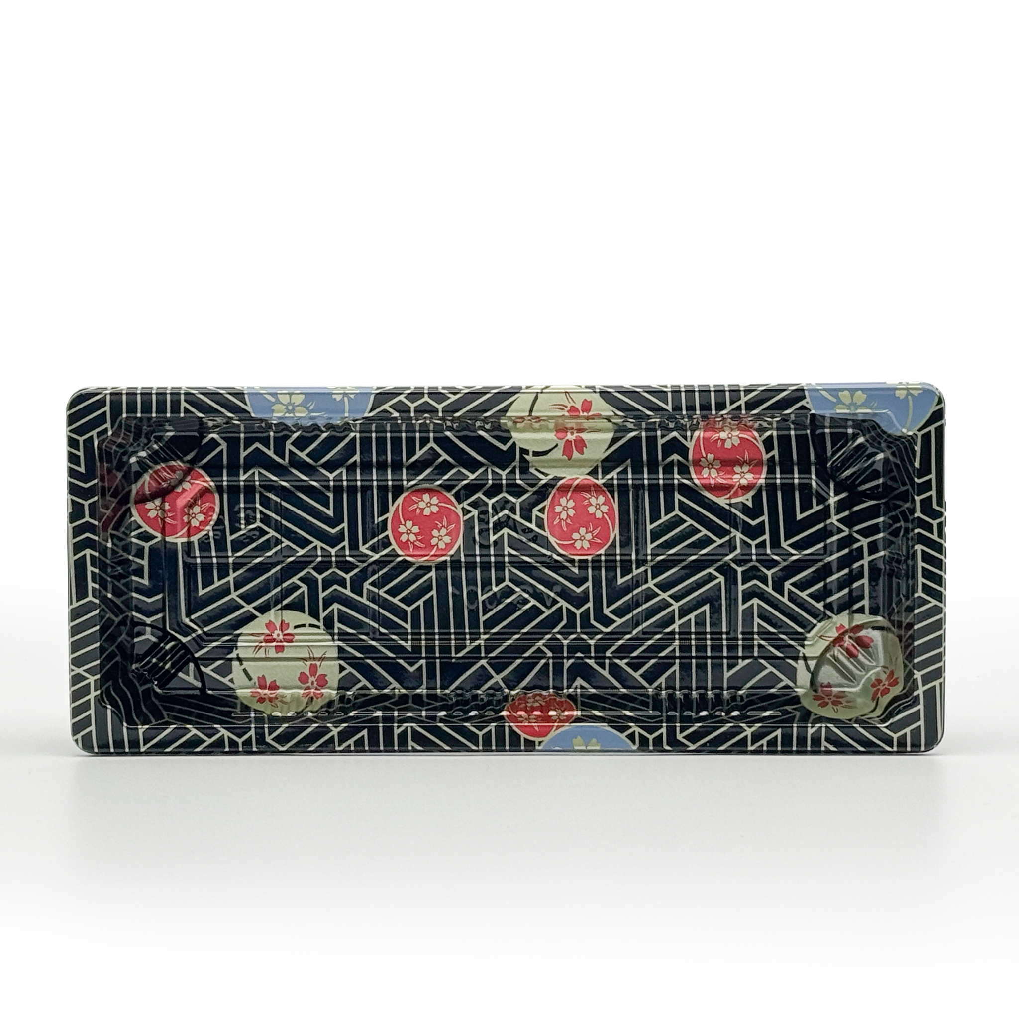 [1,400ct] PS Plastic 8 7/9" x 3 7/9" Sushi Tray Base with Lid | Black