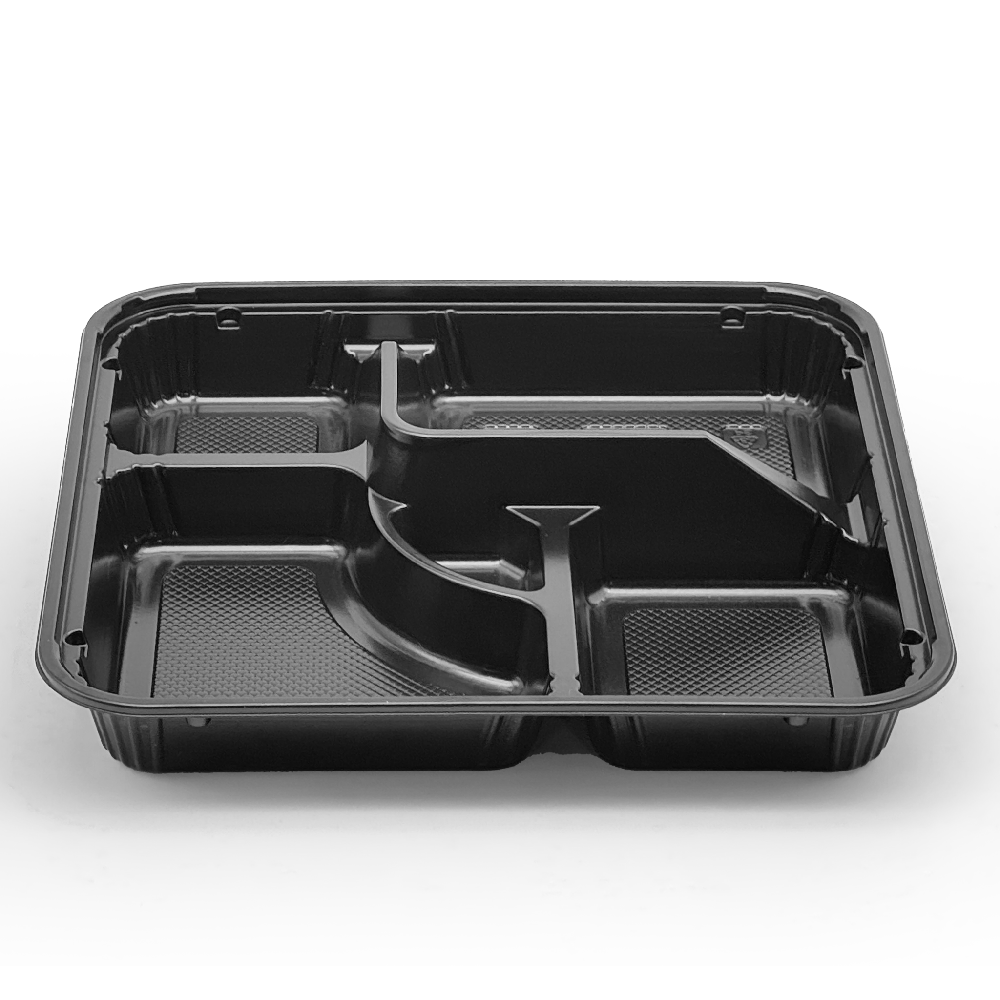 [100ct] PS Plastic  10 3/5" x 10 3/5" Bento Box with lid | 5-compartment | Black