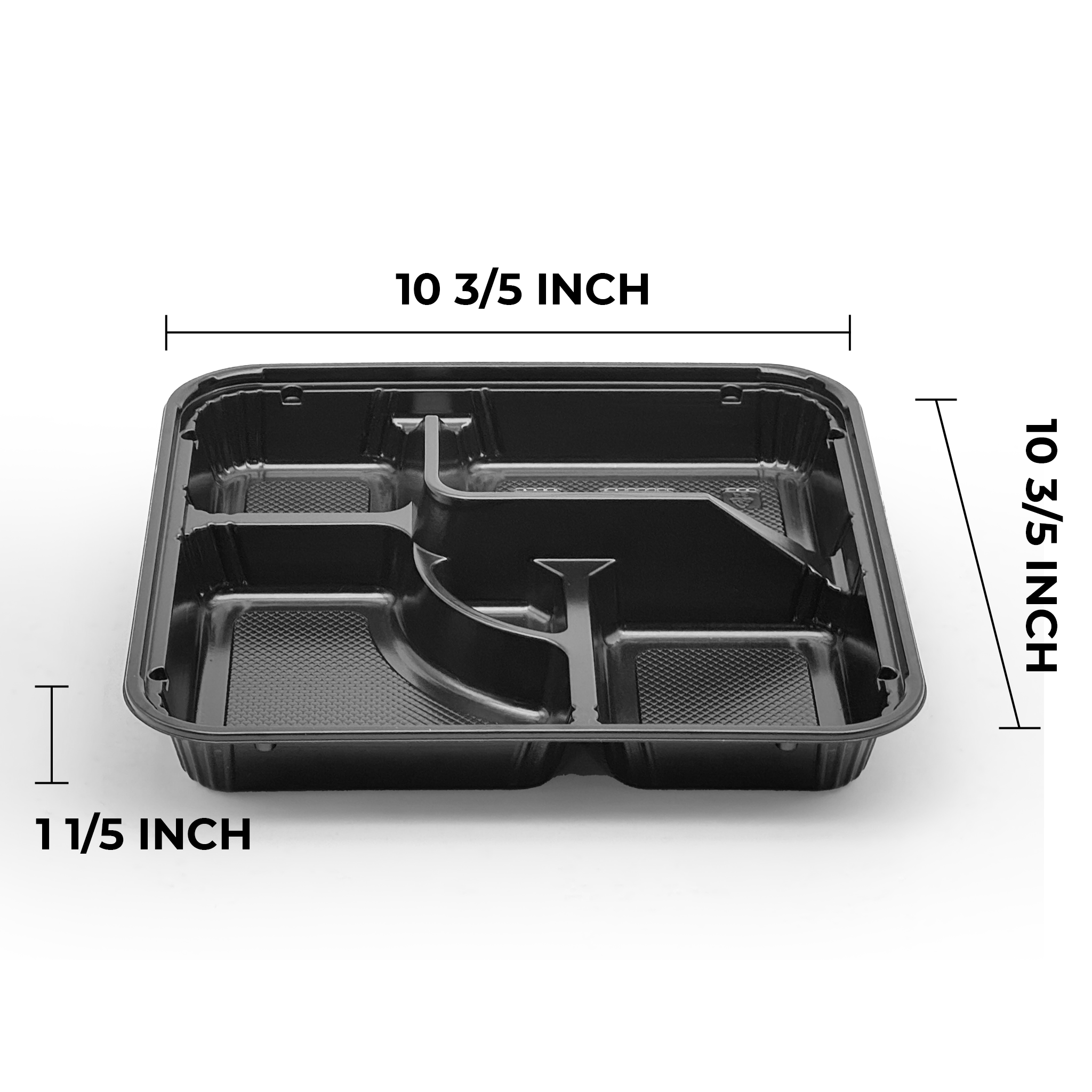 [100ct] PS Plastic  10 3/5" x 10 3/5" Bento Box with lid | 5-compartment | Black