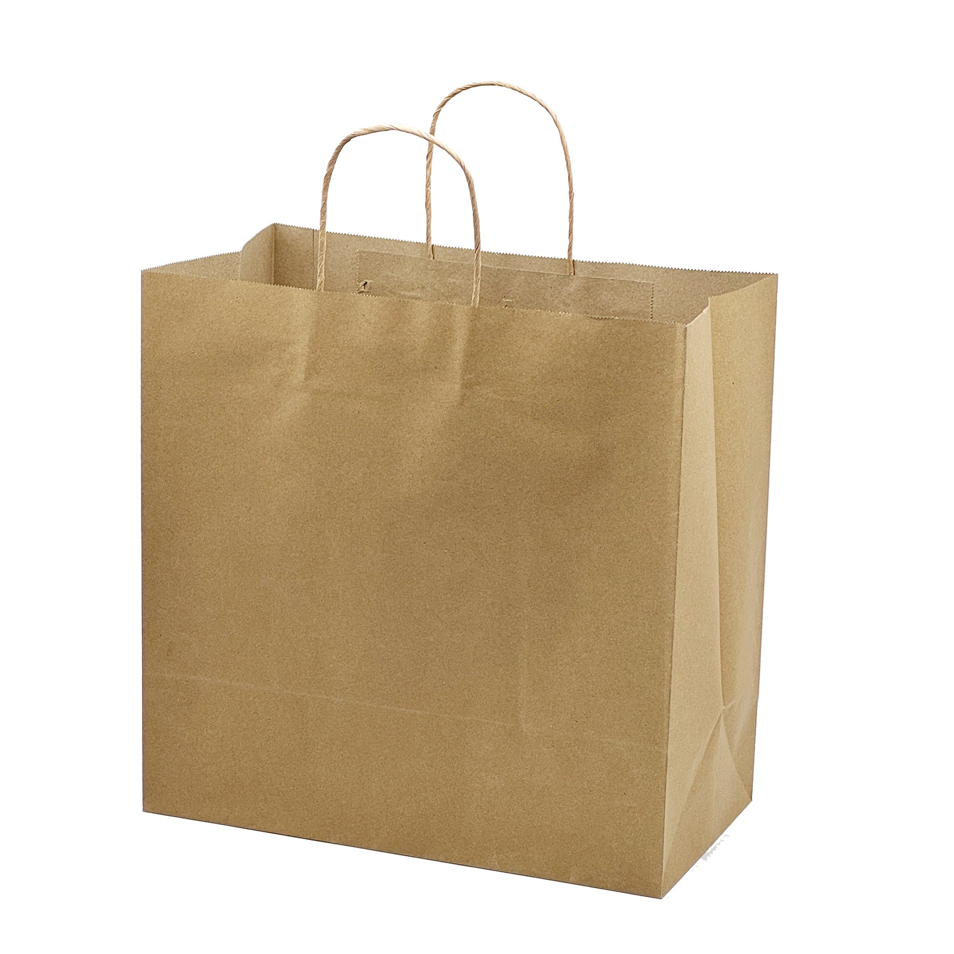 brown kraft paper shopping bag with twisted handles for retail packaging