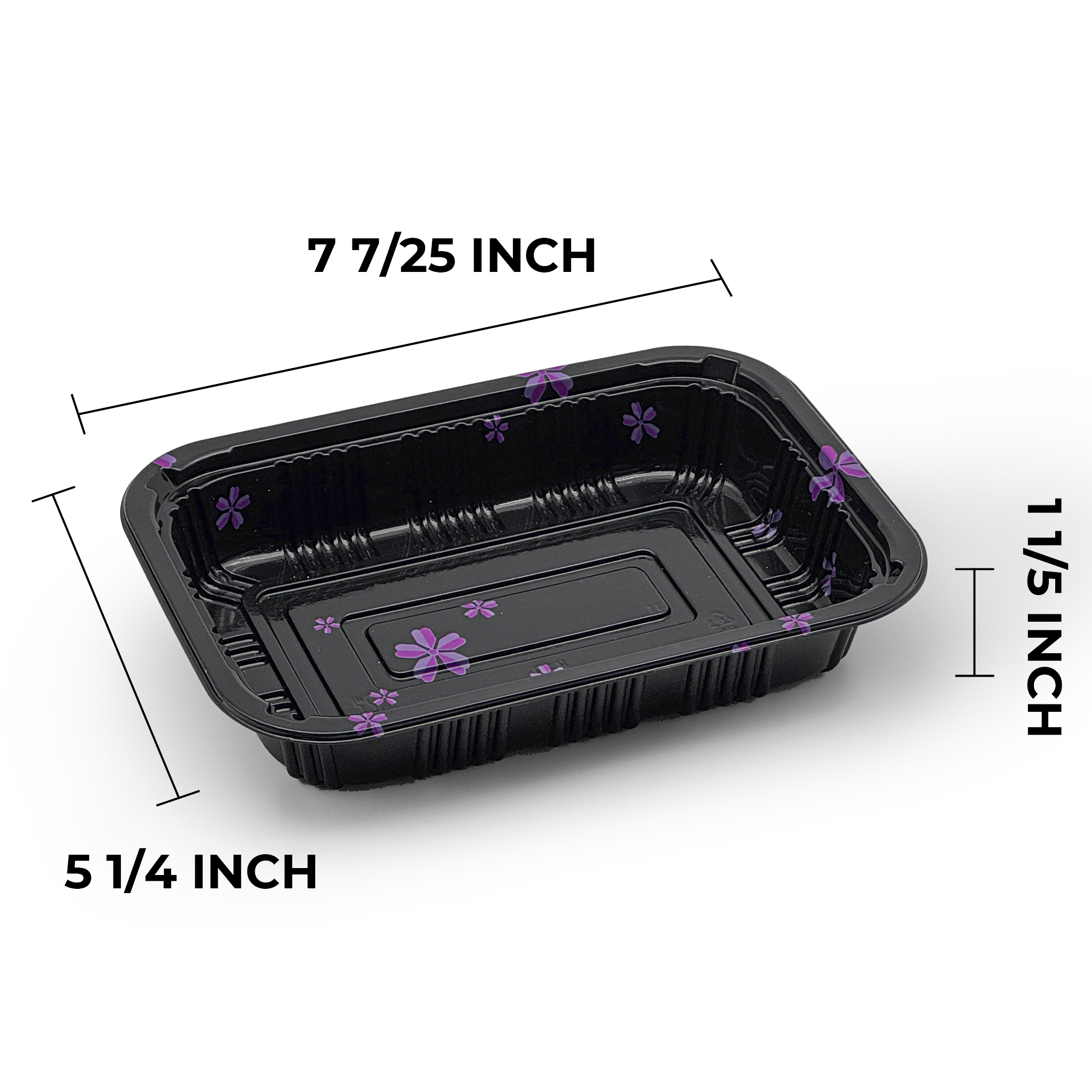 [500ct] 7 7/25" x 5 1/4" PS Plastic Rectangular Food Containers & Lids | Black