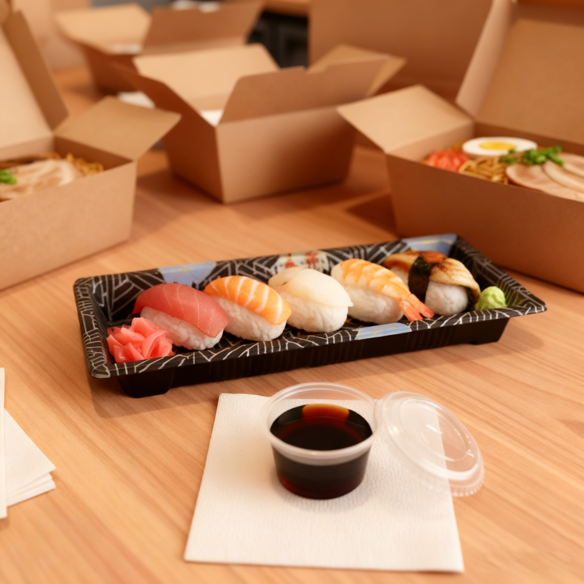 [1,400ct] PS Plastic 8 7/9" x 3 7/9" Sushi Tray Base with Lid | Black