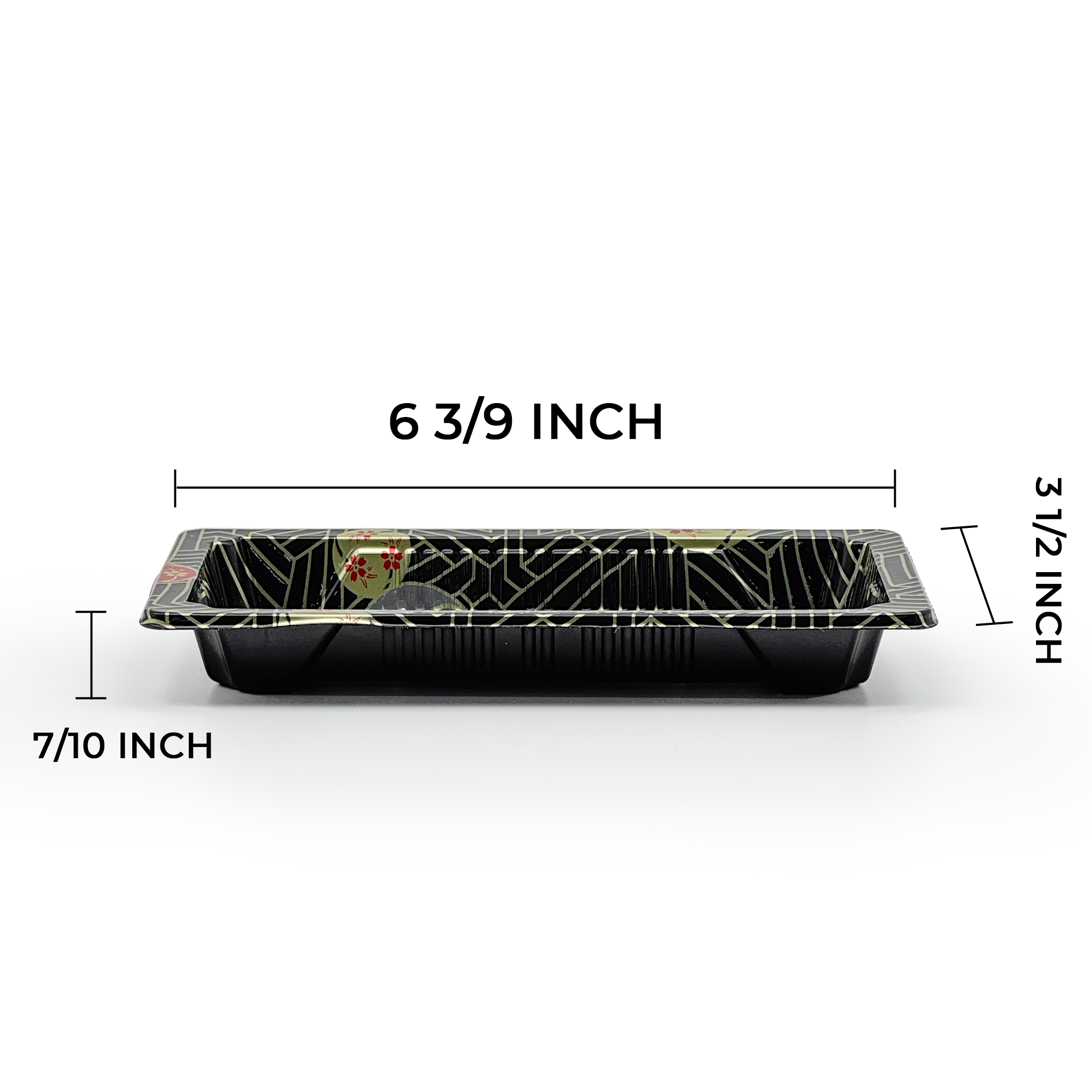 [1,500ct] PS Plastic 6 1/3" x 3 1/2" Sushi Tray Base with Lid | Black
