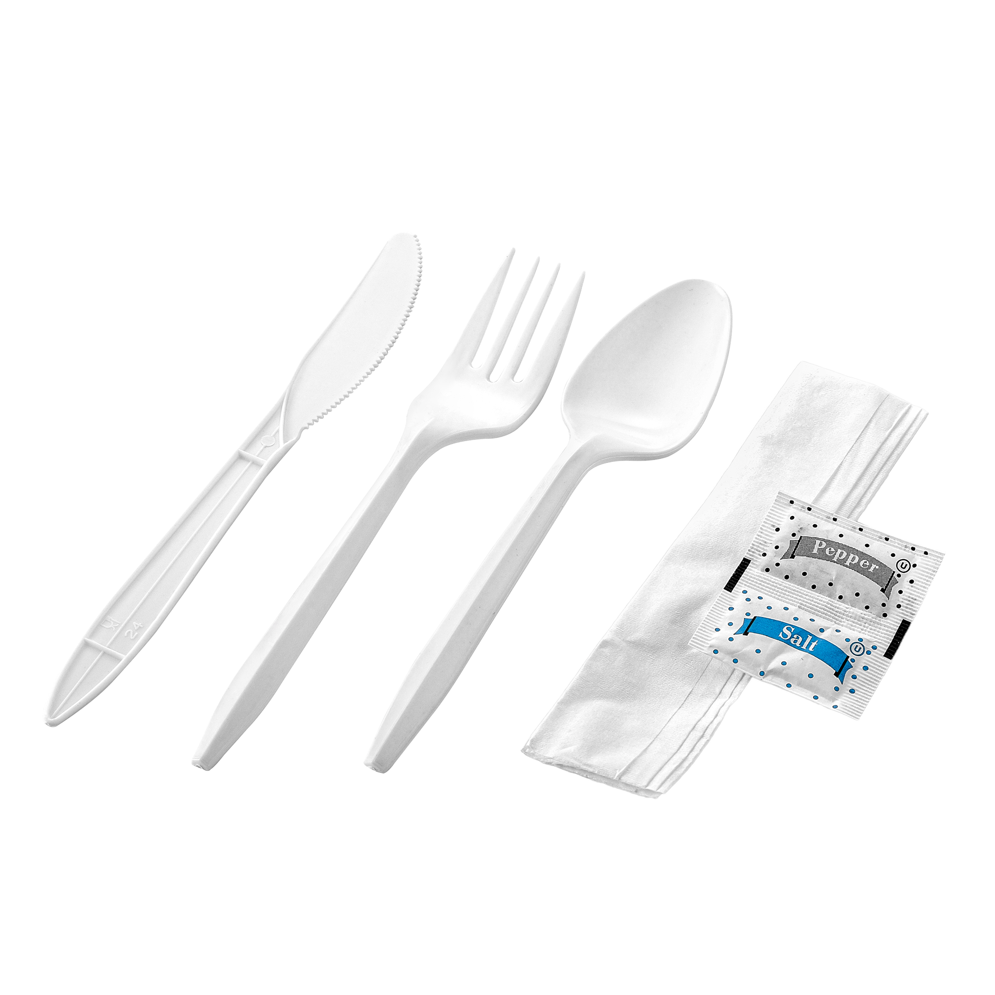 [500ct] PP Plastic Medium Weight Cutlery Kits with Salt and Pepper | White