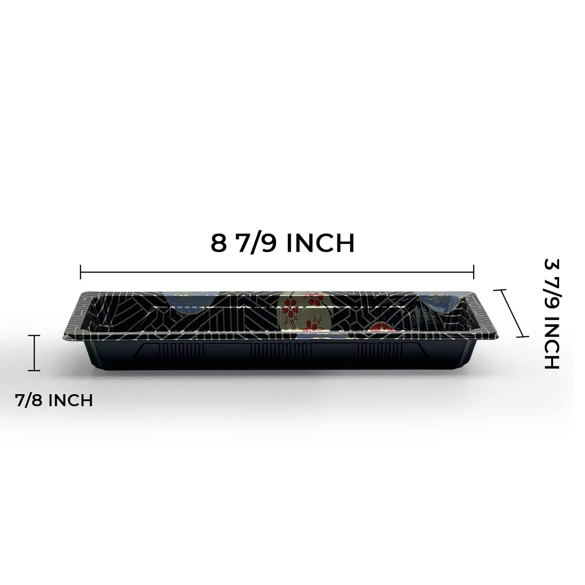 [1,400ct] PS Plastic 8 7/9" x 3 7/9" Sushi Tray Base with Lid | Black