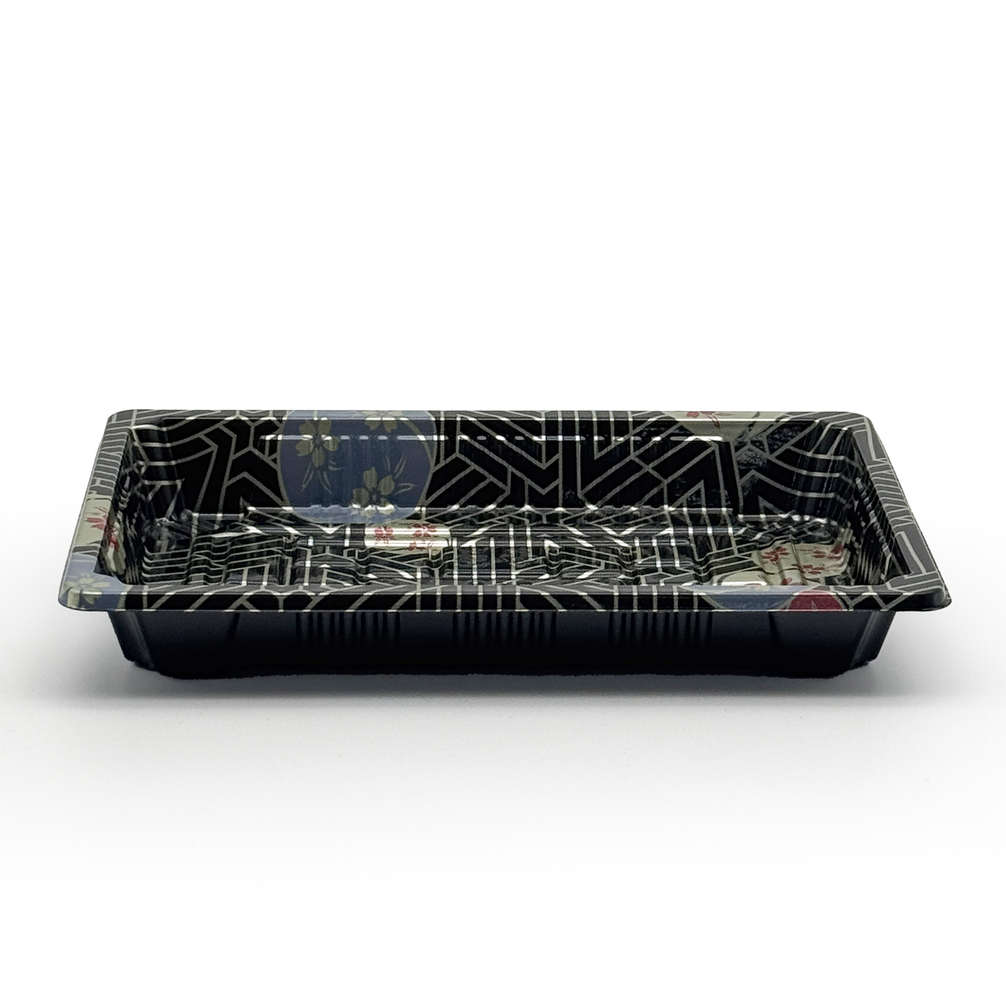 [1,500ct] PS Plastic 6 1/2" x 4 1/2" Sushi Tray Base with Lid | Black
