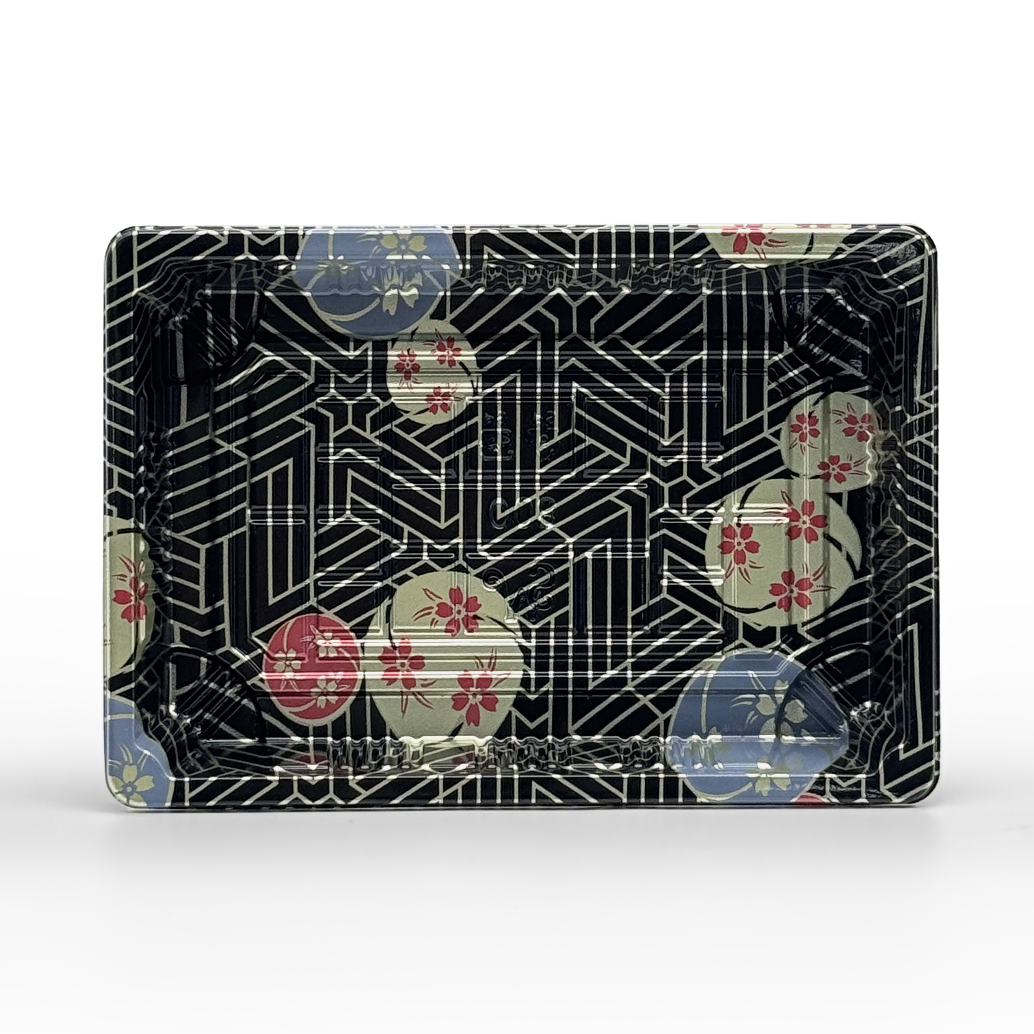 [1,500ct] PS Plastic 6 1/2" x 4 1/2" Sushi Tray Base with Lid | Black