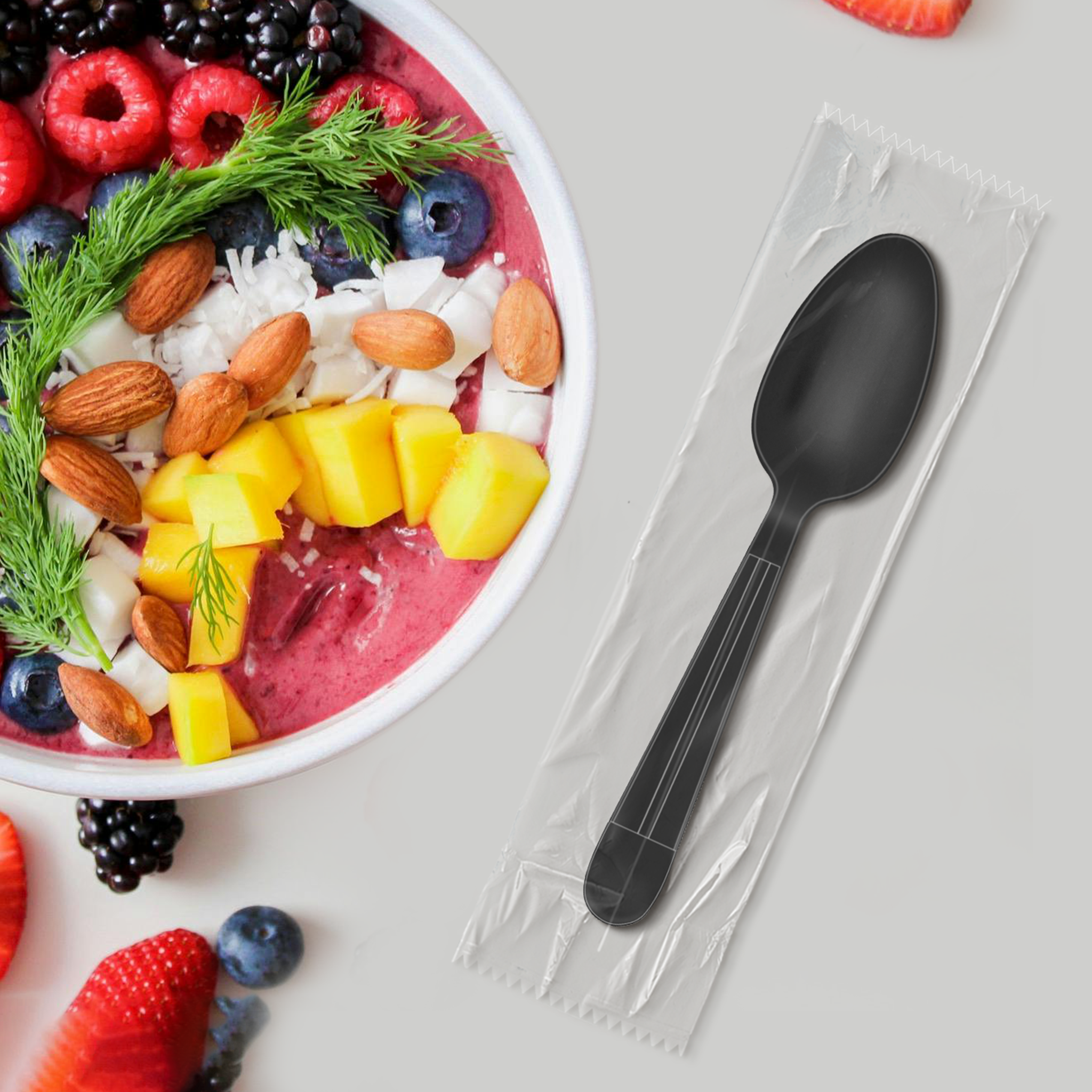 [1,000ct] PP Plastic Heavy Weight Wrapped Tea Spoons | Black