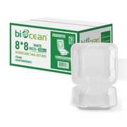 [200ct] 8" x 8" x 3" Sugarcane Bagasse Take-Out Box | White