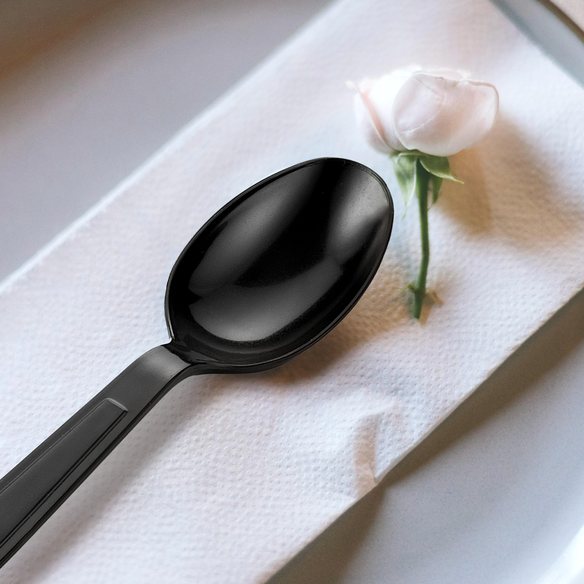 [1,000] PS Plastic Heavy Weight Soup Spoons | Black