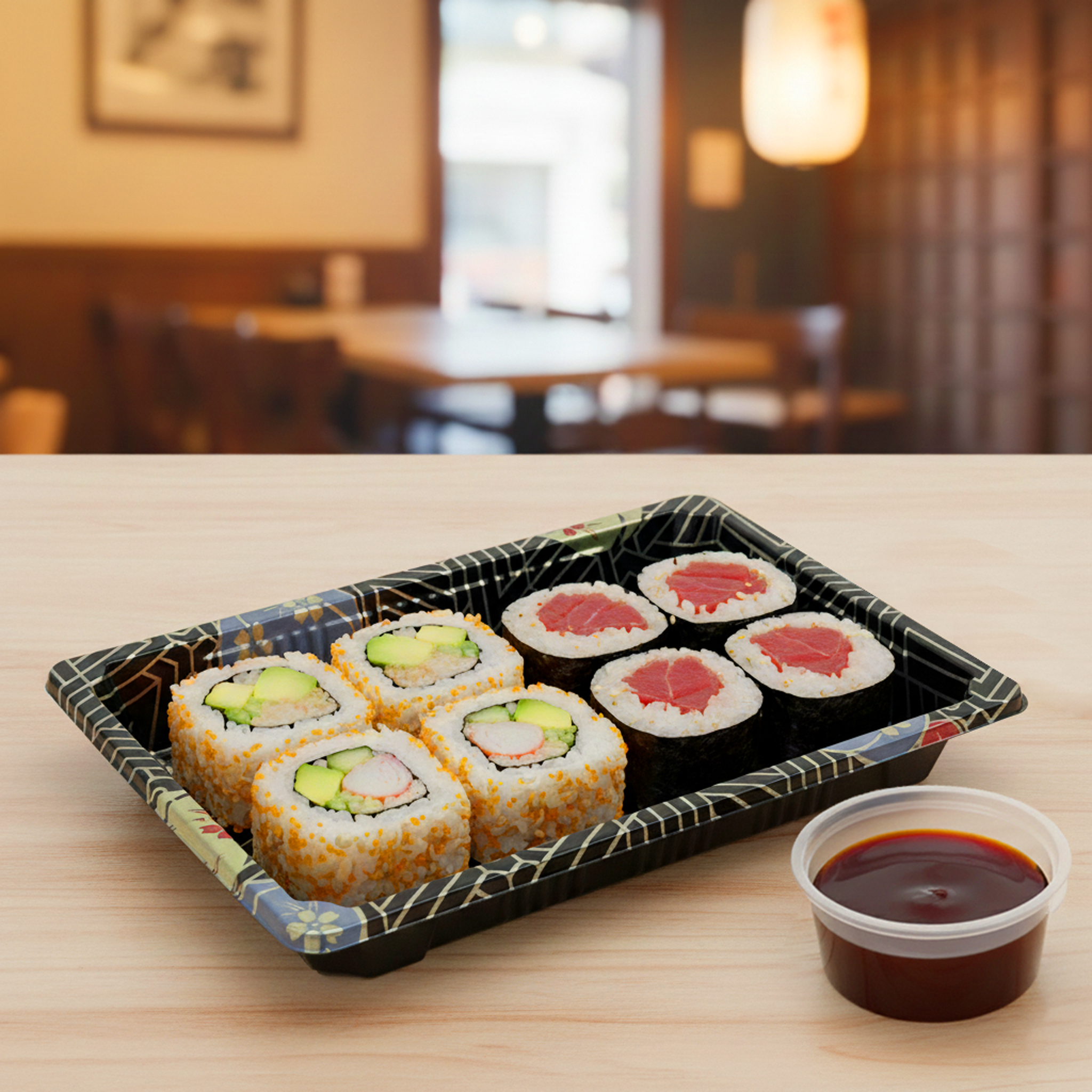 [1,500ct] PS Plastic 6 1/2" x 4 1/2" Sushi Tray Base with Lid | Black