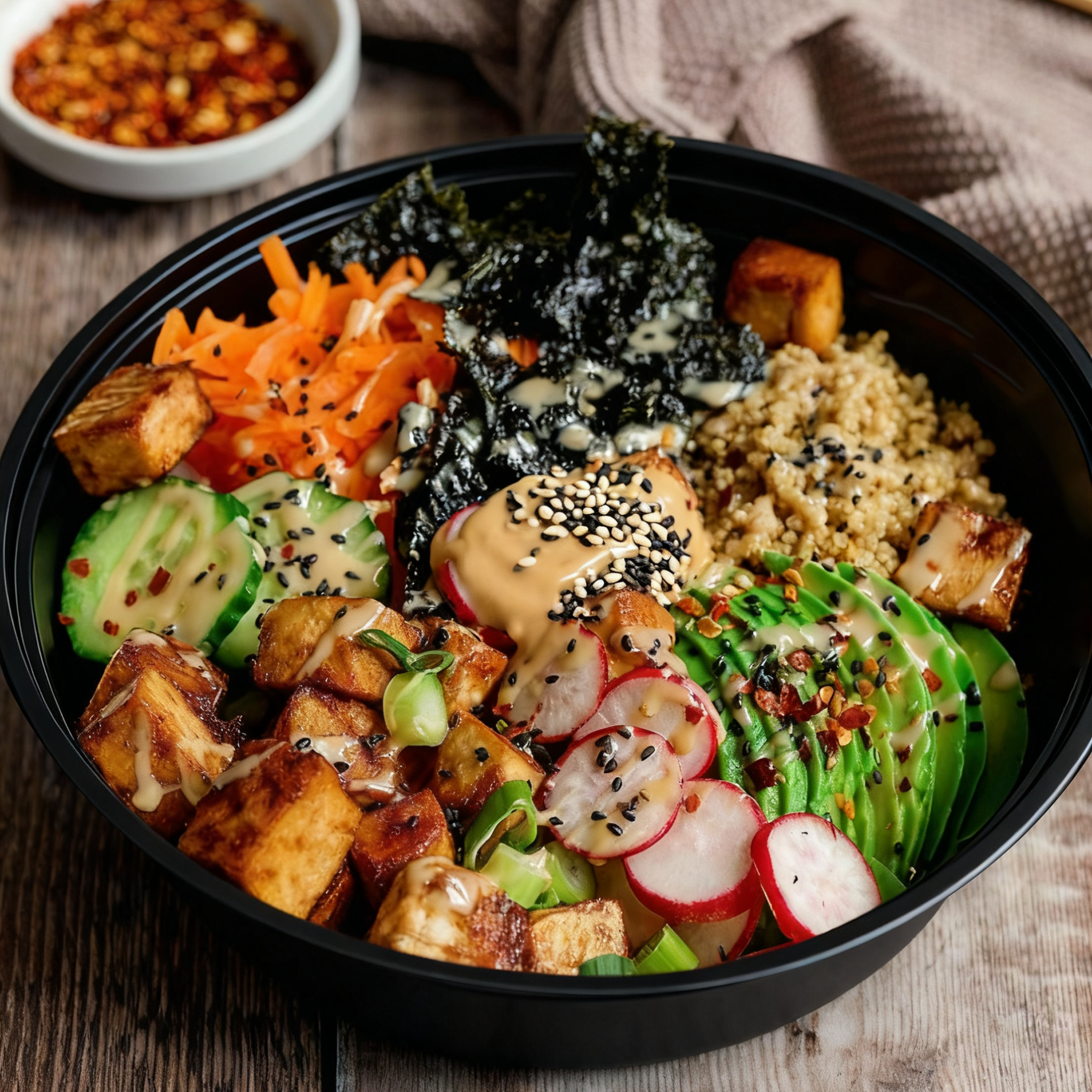 [150ct] 48 oz PP Plastic Microwaveable Takeout Containers & Lids | Round | Black