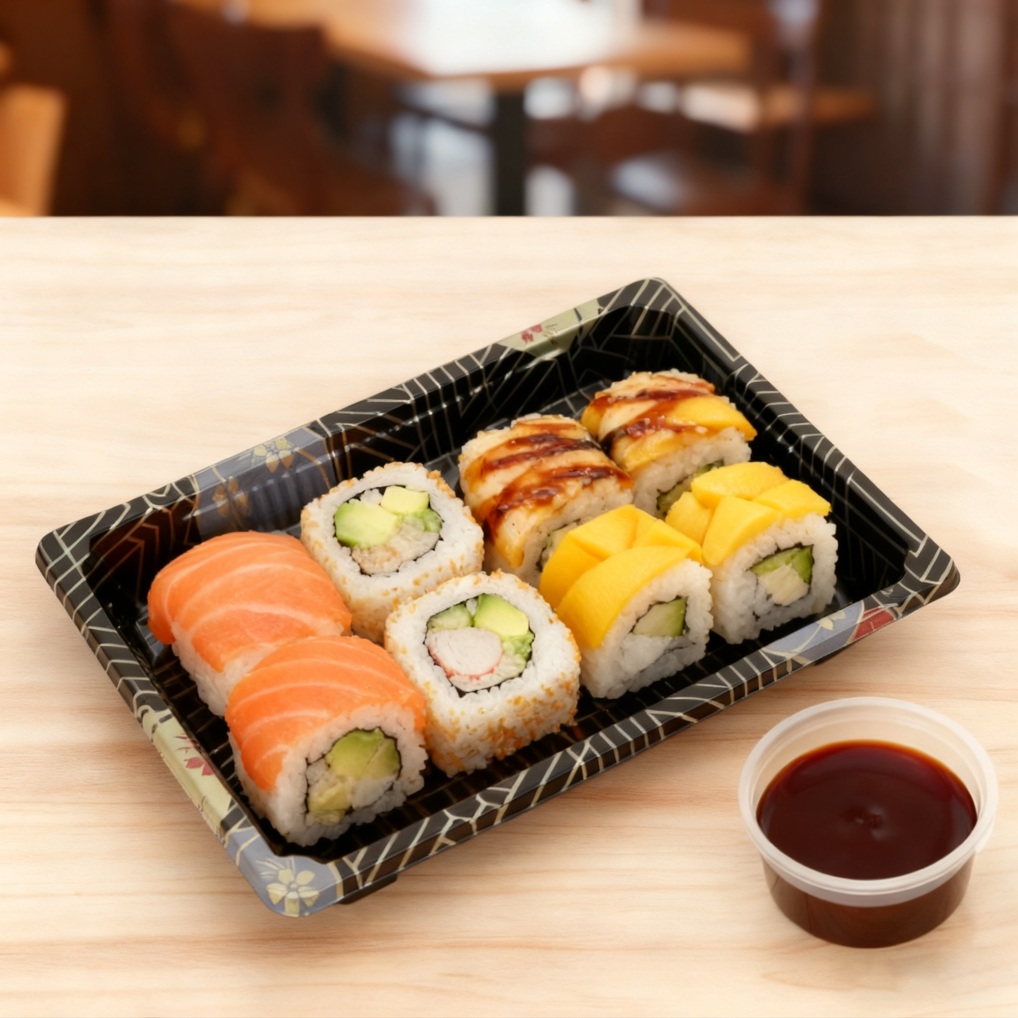 [1,500ct] PS Plastic 6 1/2" x 4 1/2" Sushi Tray Base with Lid | Black