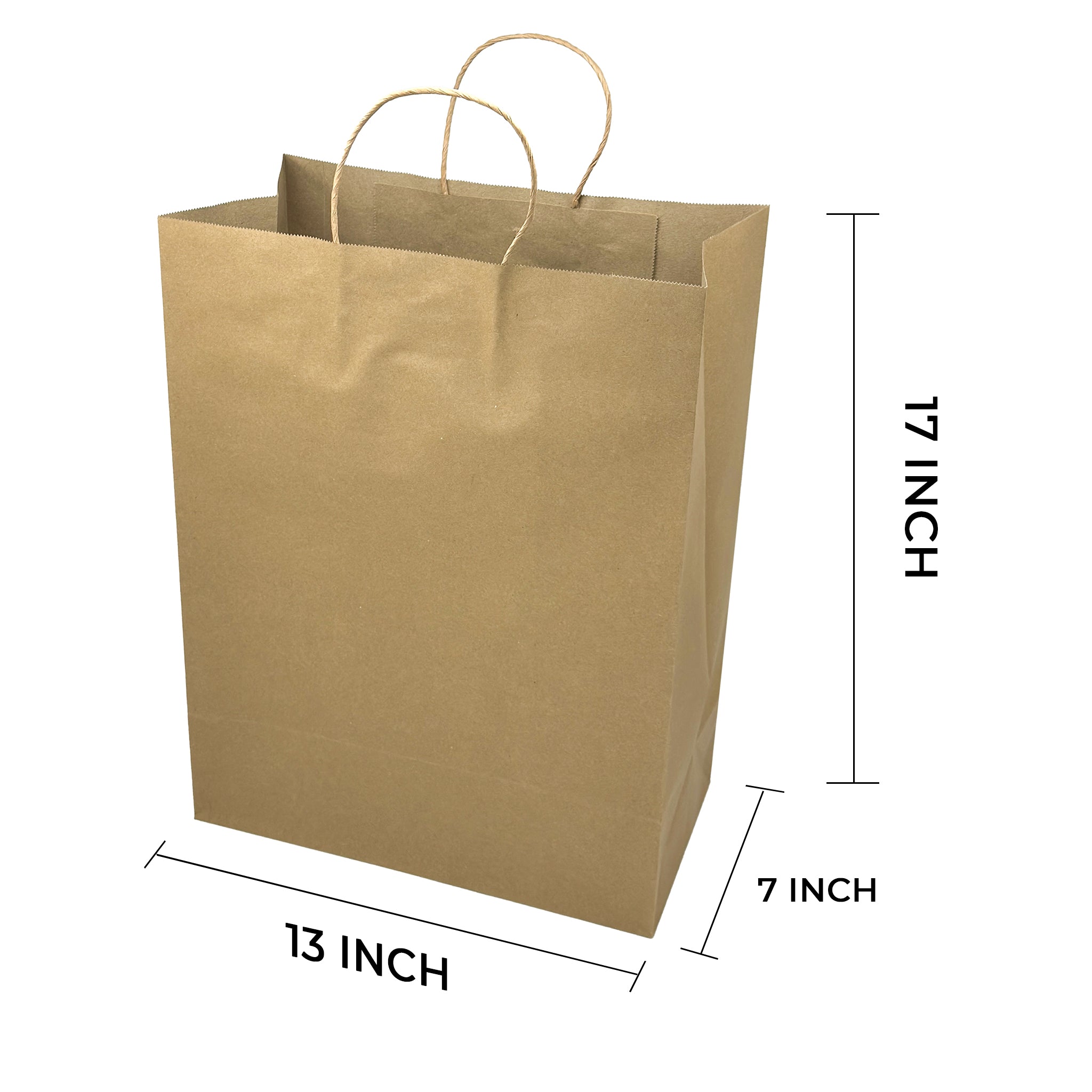 [250ct] 13" x 17"  x7" Kraft Paper Shopping Bags with Handles | Natural