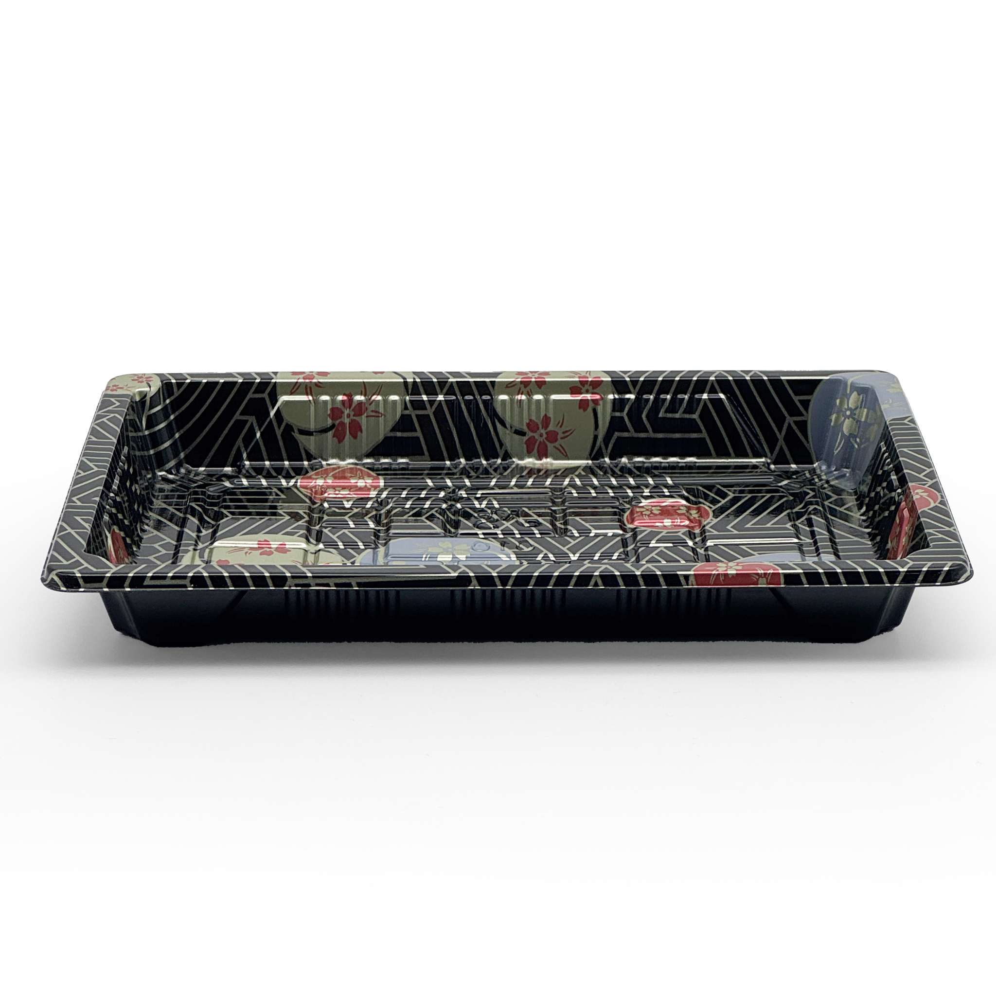 [1,200ct] PS Plastic 7 7/25" x 5 1/10" Sushi Tray Base with Lid | Black