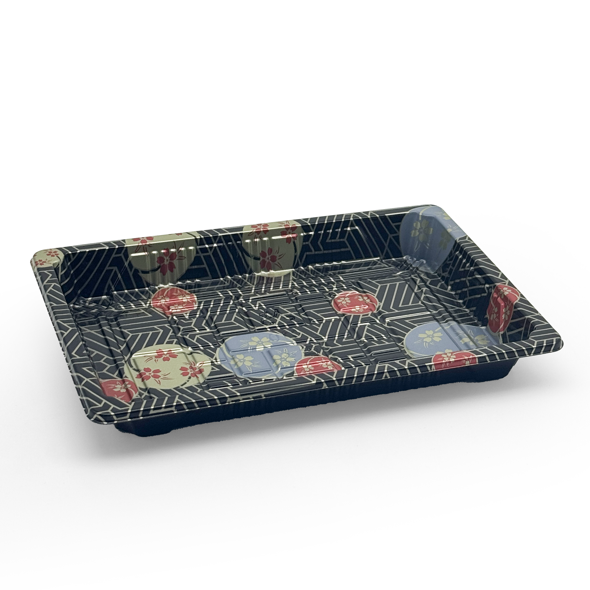 [1,200ct] PS Plastic 7 7/25" x 5 1/10" Sushi Tray Base with Lid | Black