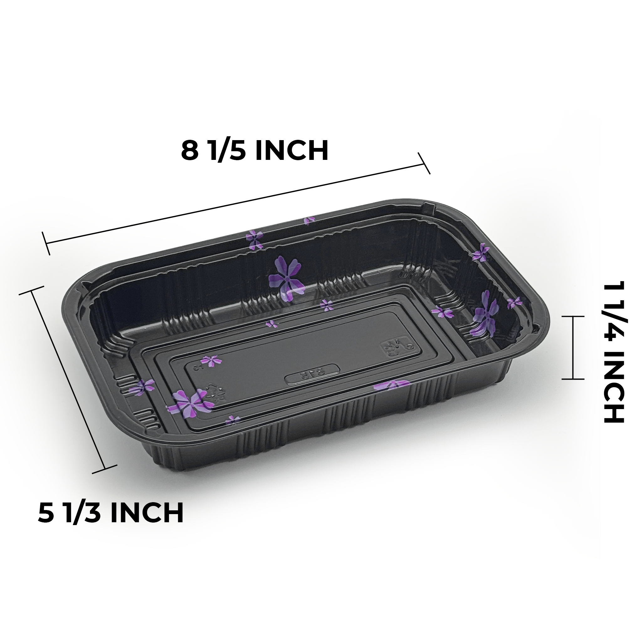 [450ct] 8 1/5" x 5 1/3" PS Plastic Rectangular Food Containers & Lids | Black