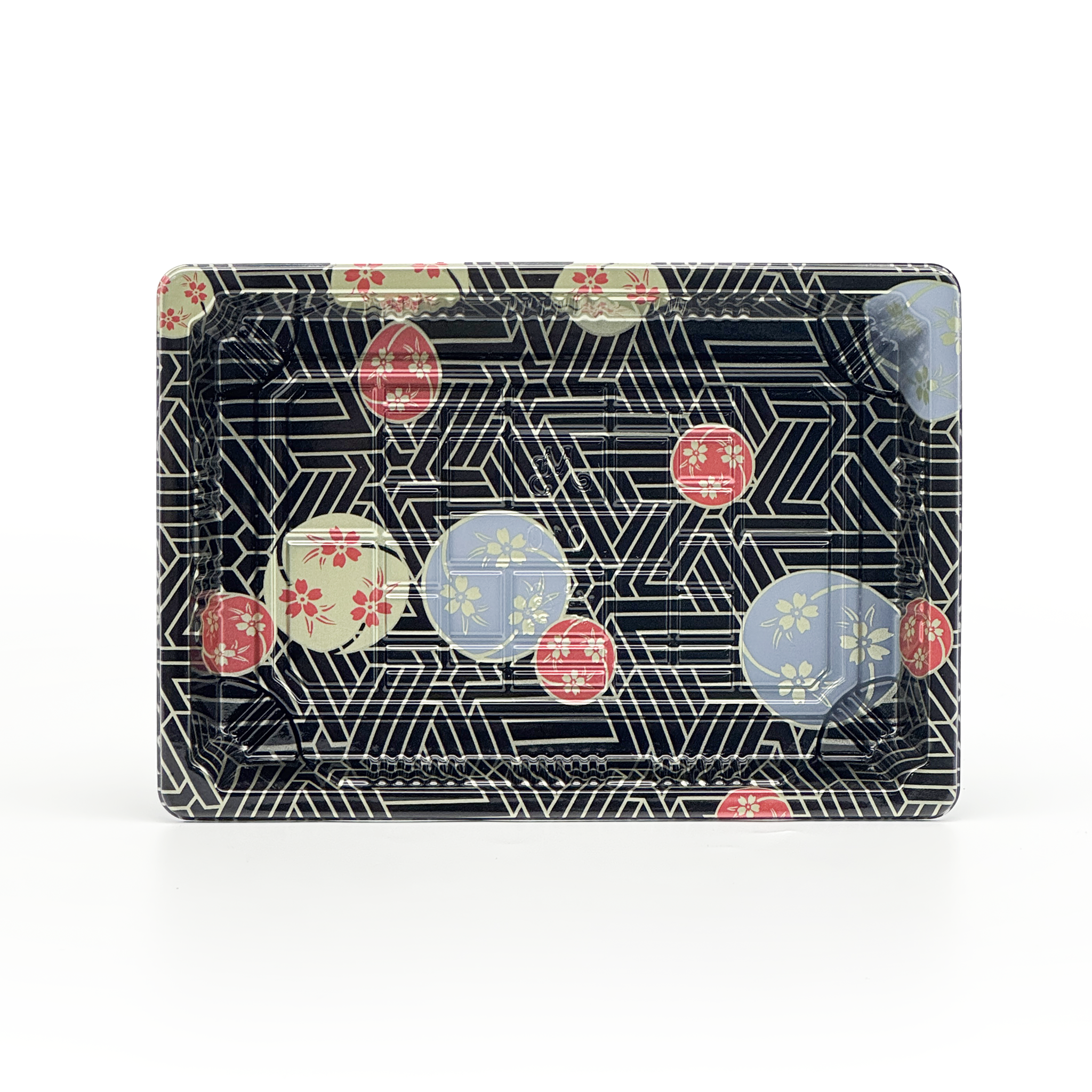 [1,200ct] PS Plastic 7 7/25" x 5 1/10" Sushi Tray Base with Lid | Black