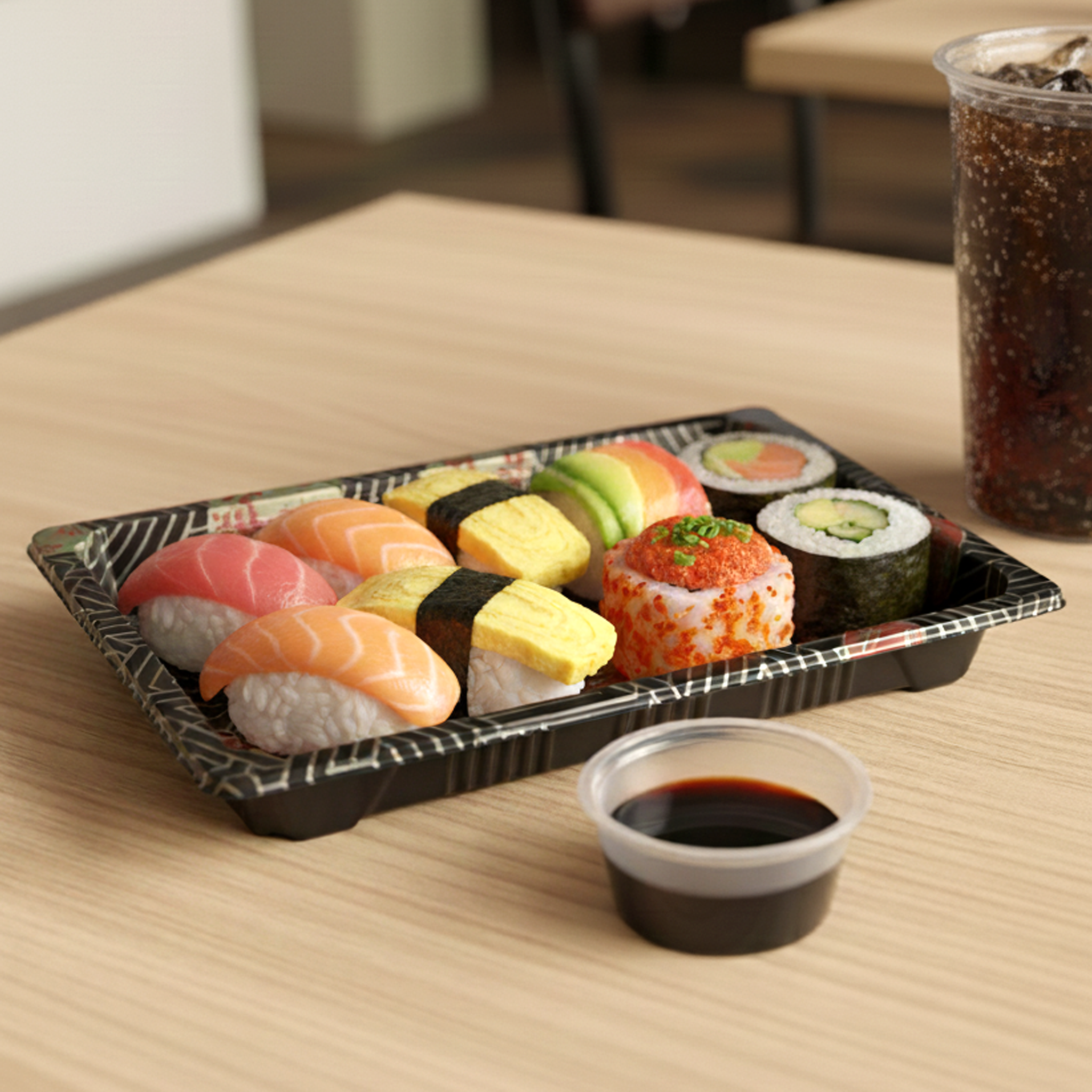 [1,200ct] PS Plastic 7 7/25" x 5 1/10" Sushi Tray Base with Lid | Black