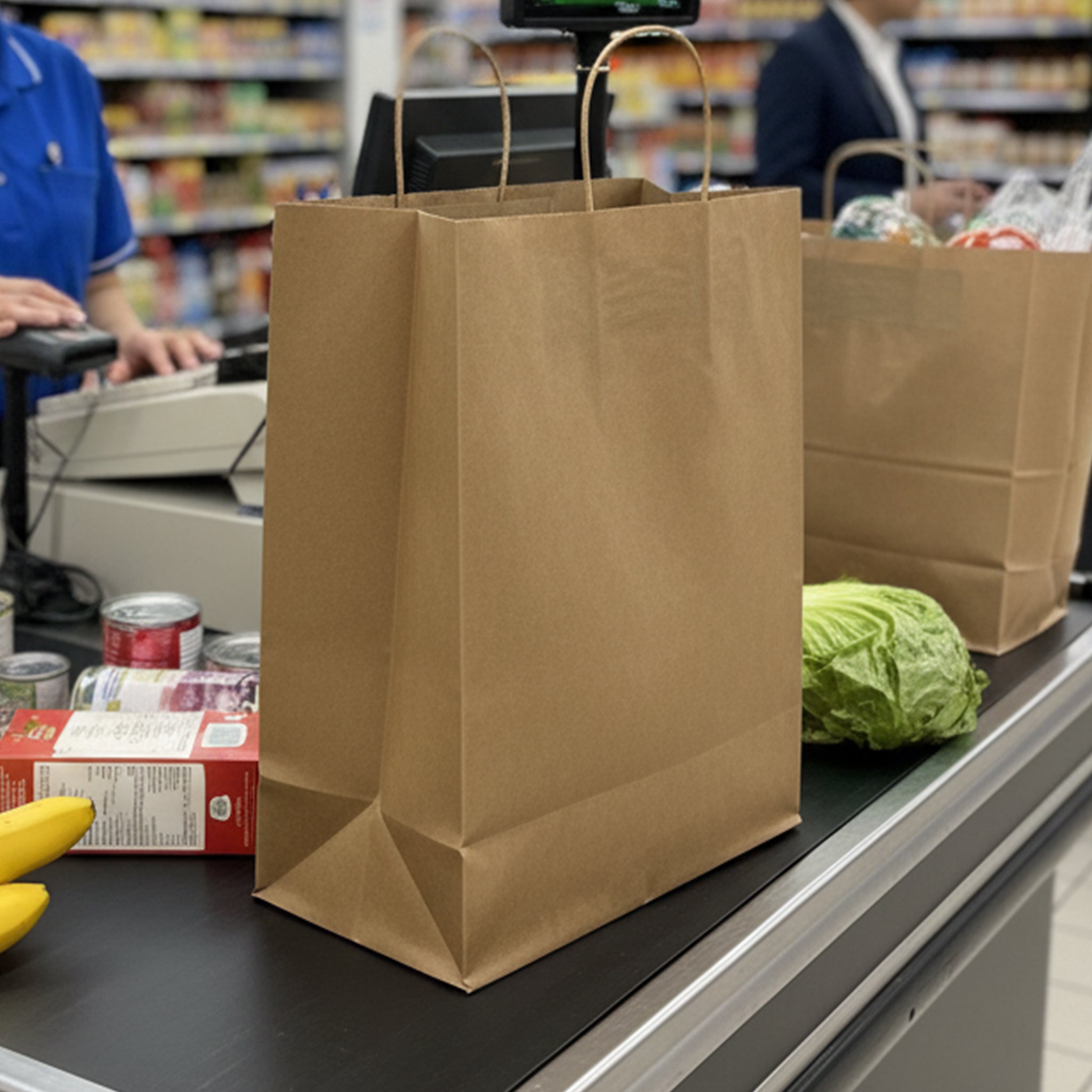 [250ct] 13" x 17"  x7" Kraft Paper Shopping Bags with Handles | Natural