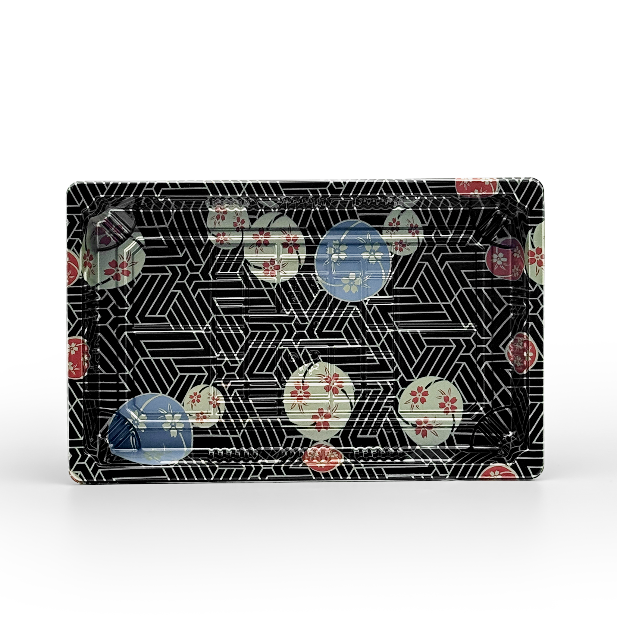 [1,000ct] PS Plastic 8 23/50" x 5 2/5" Sushi Tray Base with Lid | Black