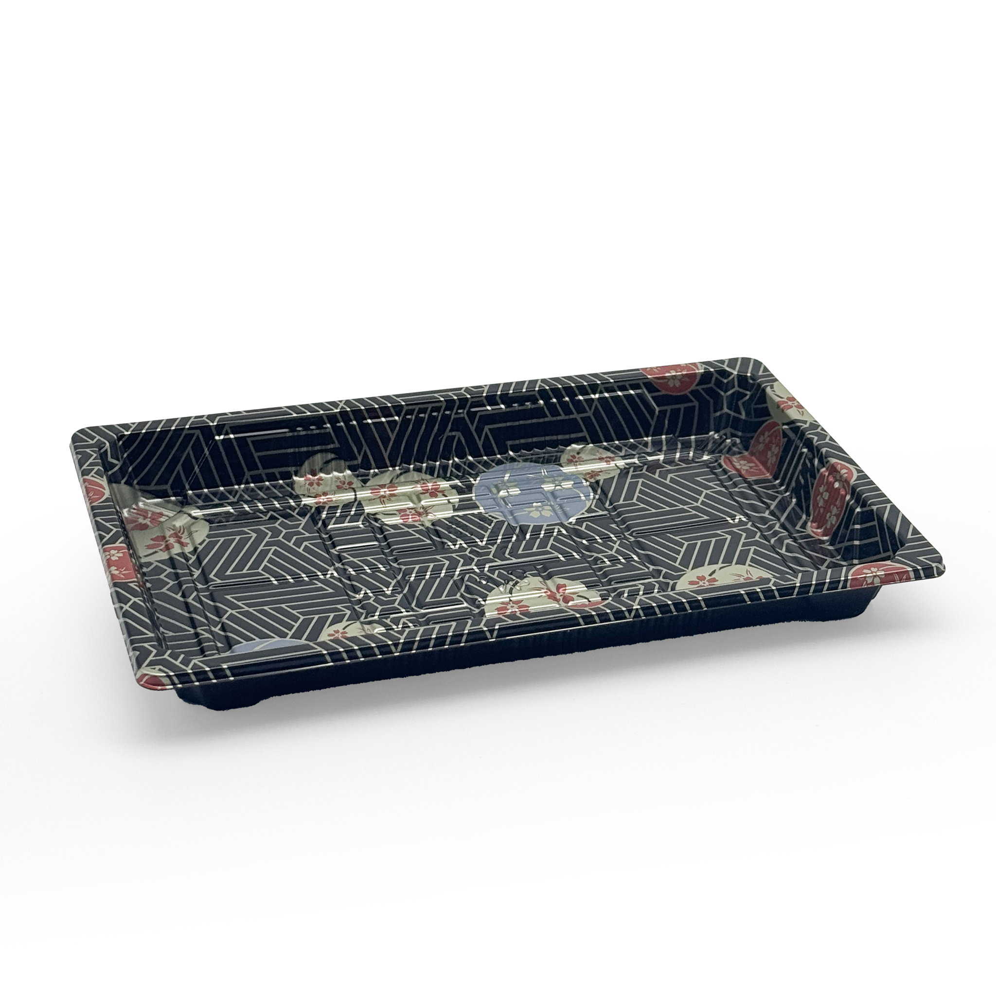 [1,000ct] PS Plastic 8 23/50" x 5 2/5" Sushi Tray Base with Lid | Black