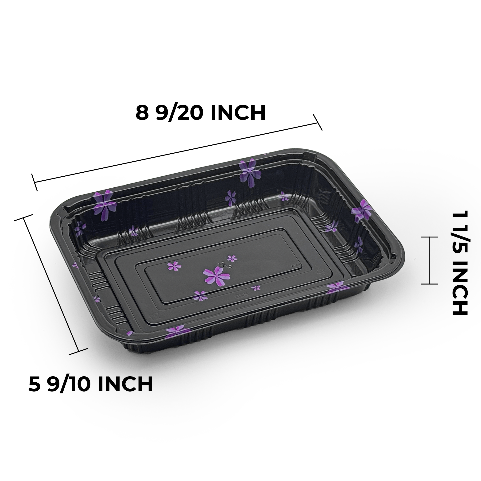 [400ct] 8 9/20" x 5 9/10" PS Plastic Rectangular Food Containers & Lids | Black