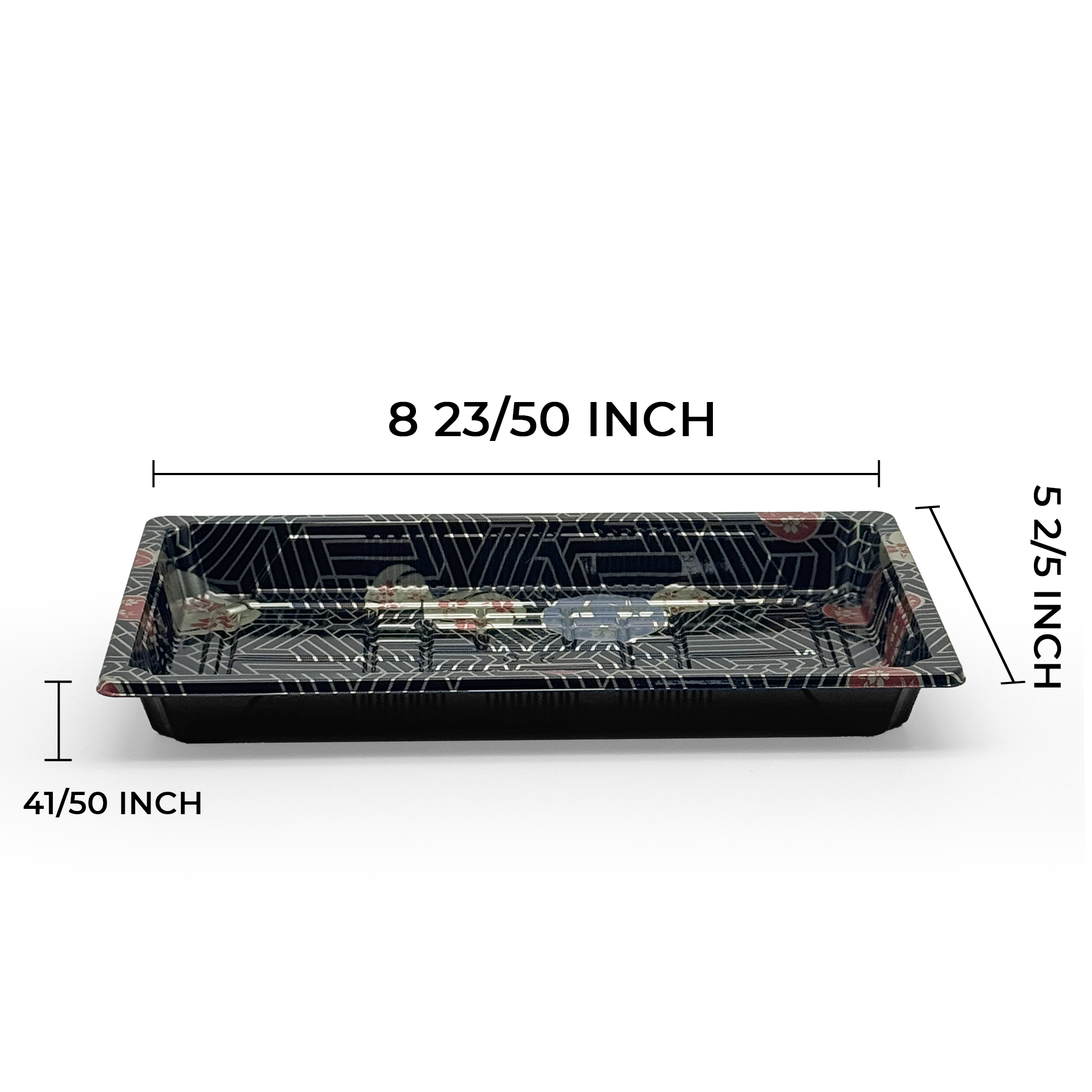 [1,000ct] PS Plastic 8 23/50" x 5 2/5" Sushi Tray Base with Lid | Black