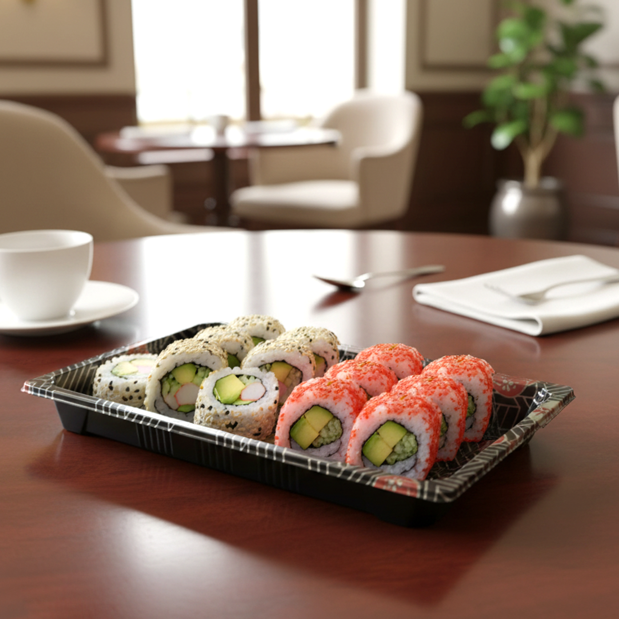[1,000ct] PS Plastic 8 23/50" x 5 2/5" Sushi Tray Base with Lid | Black