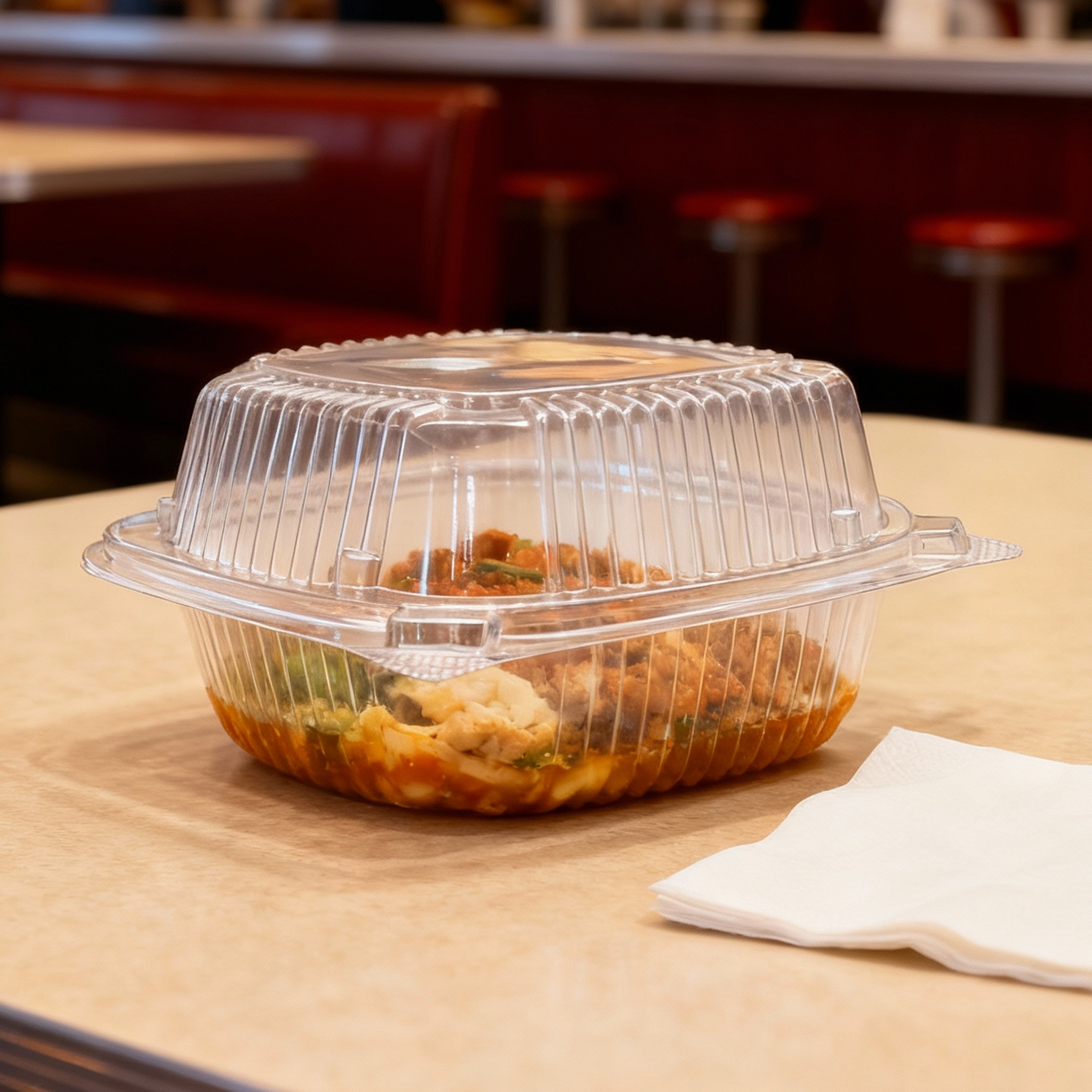 [240ct] 6''x 6'' PS Plastic Hinged Food Containers | Clear