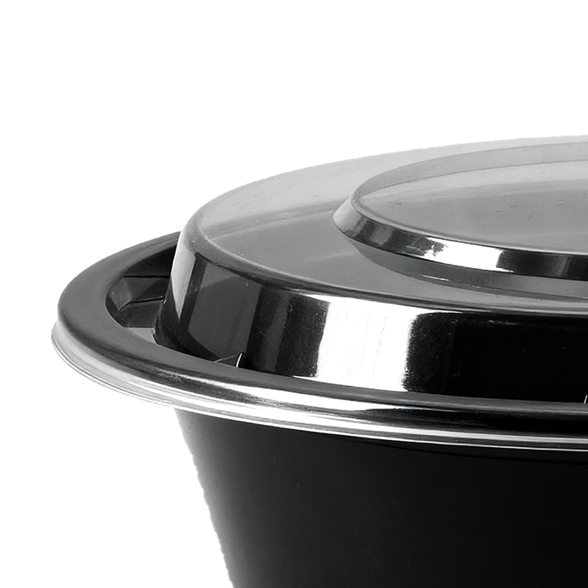[150ct] 16 oz PP Plastic Microwaveable Takeout Containers & Lids | Round | Black