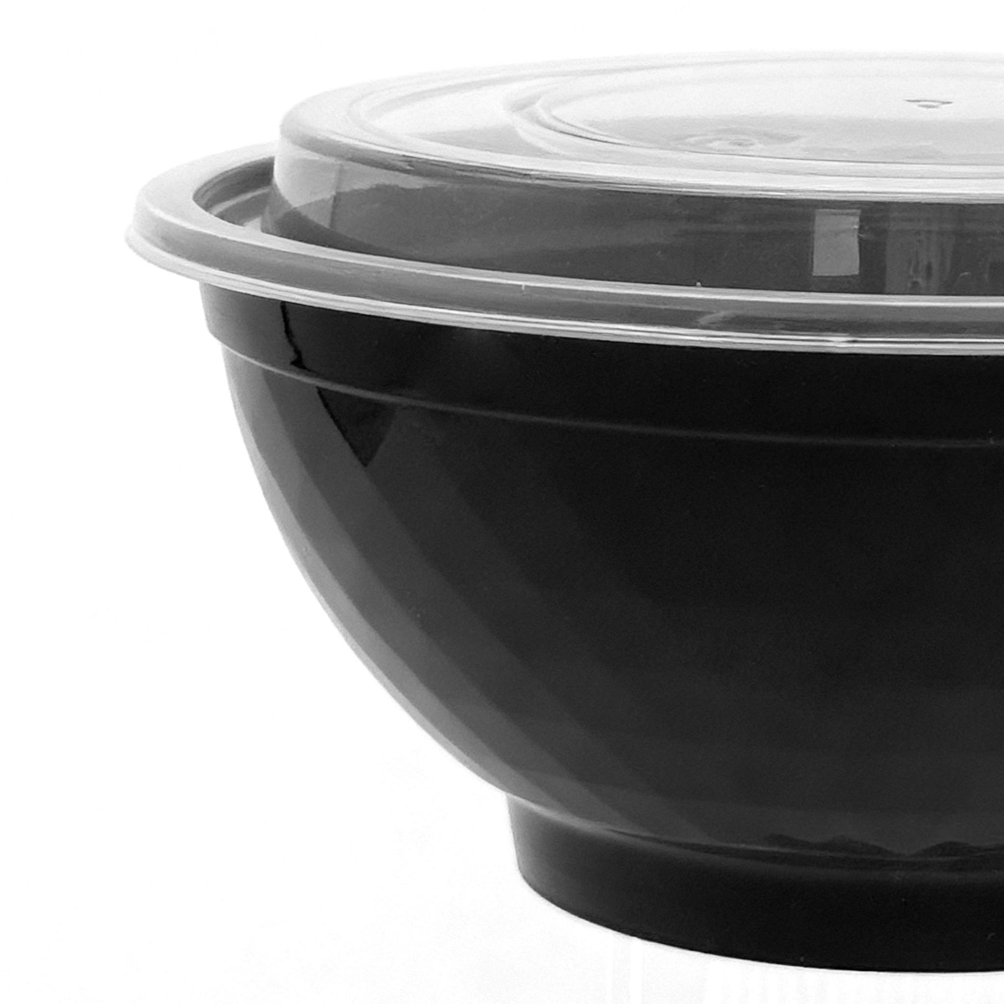 [150ct] 36 oz PP Plastic Microwaveable  Bowls & Lids | Round | Black