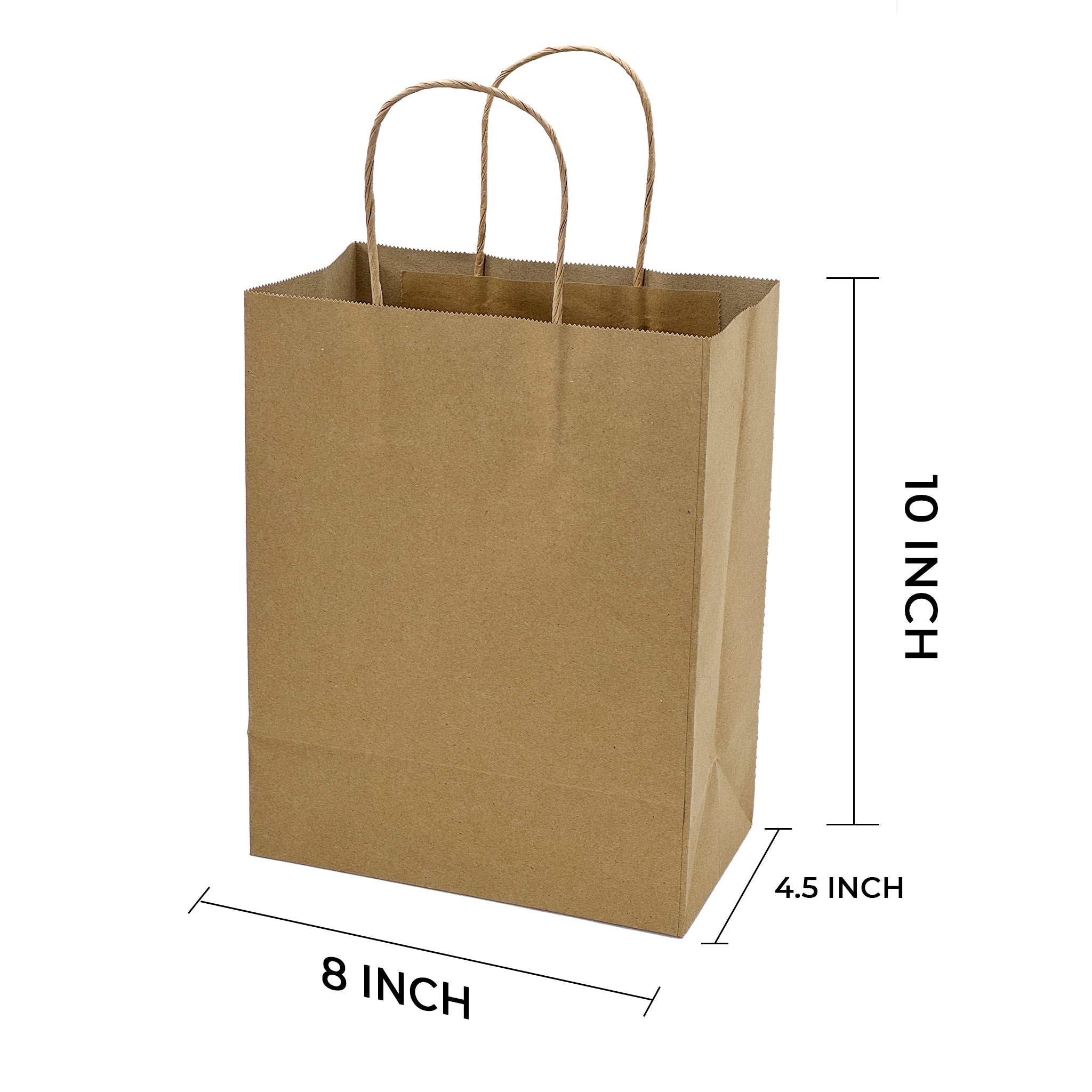 [250ct] 8" x 10"  x 4.5" Kraft Paper Shopping Bags with Handles | Natural