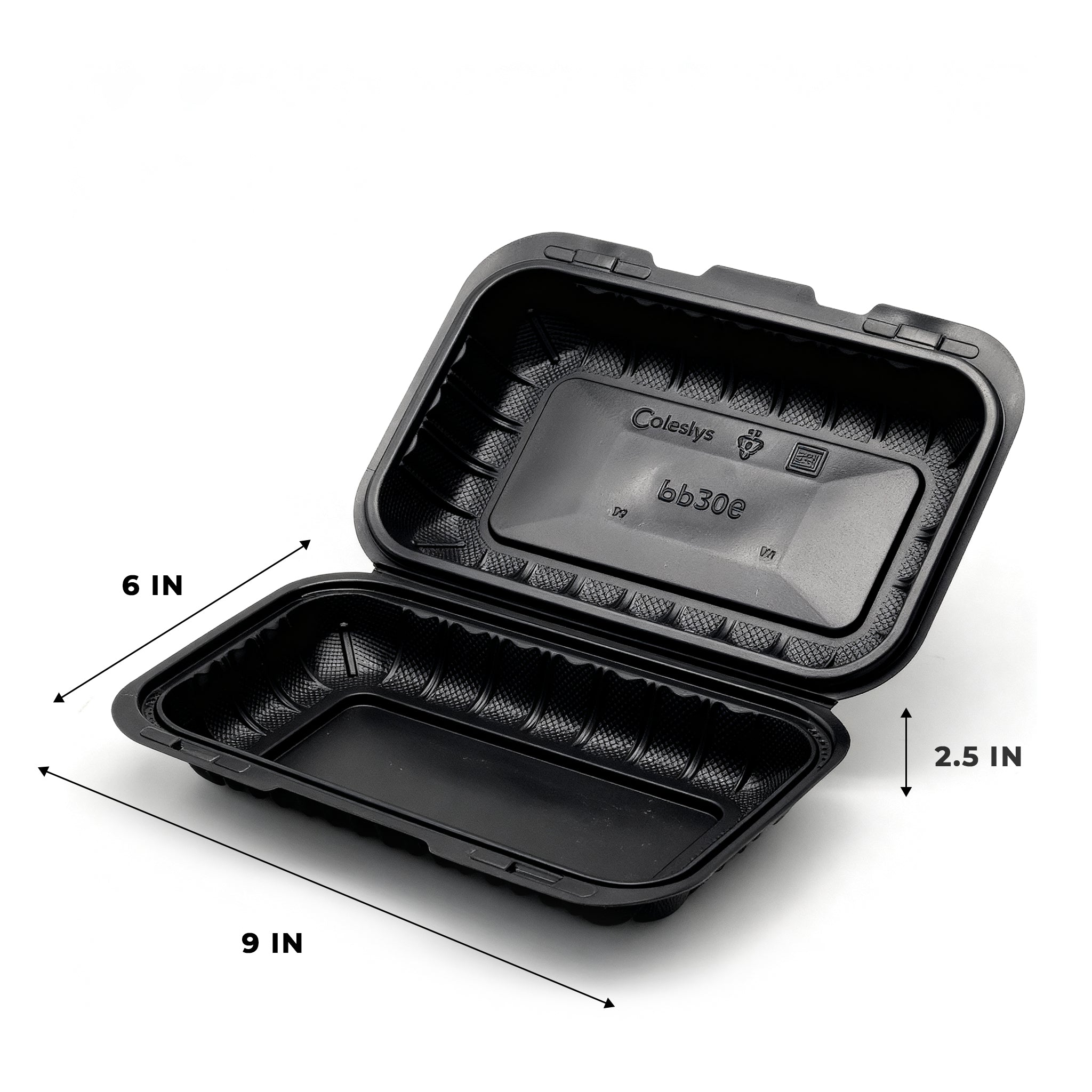 6" x 9" Mineral Filled Black PP Hinged Container - 150/Case
