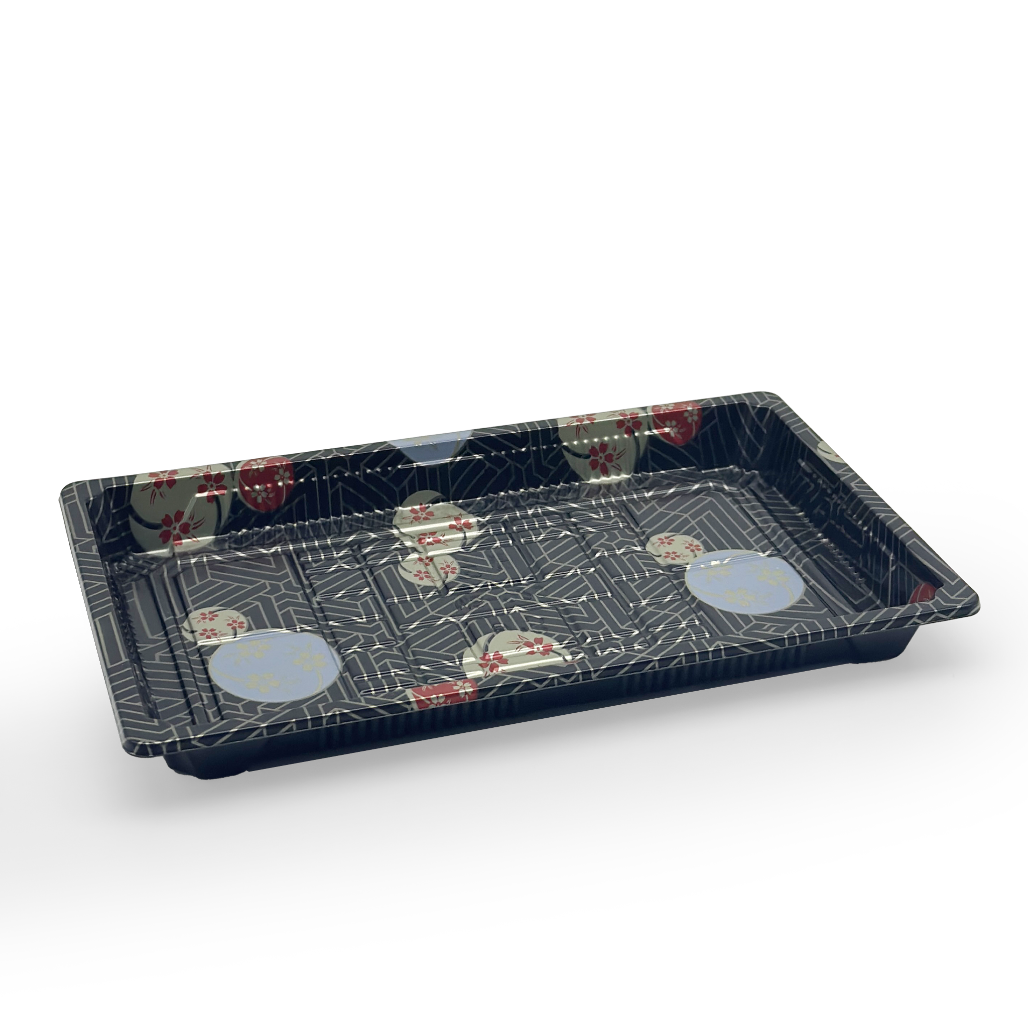 [800ct] PS Plastic 9 1/4" x 5 7/10" Sushi Tray Base with Lid | Black