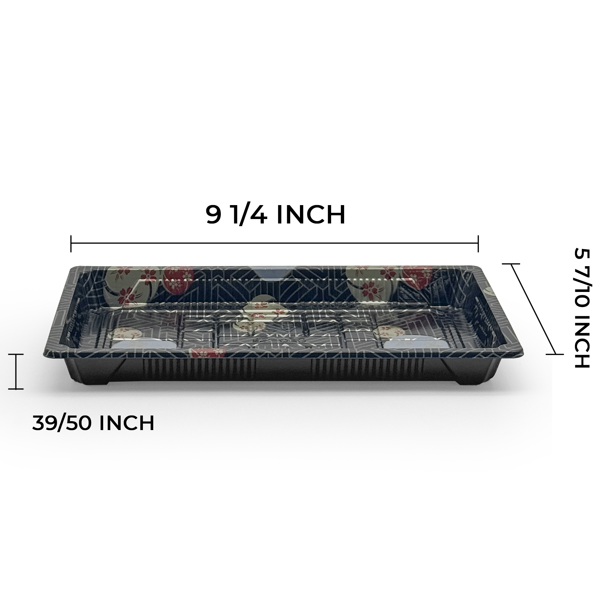 [800ct] PS Plastic 9 1/4" x 5 7/10" Sushi Tray Base with Lid | Black